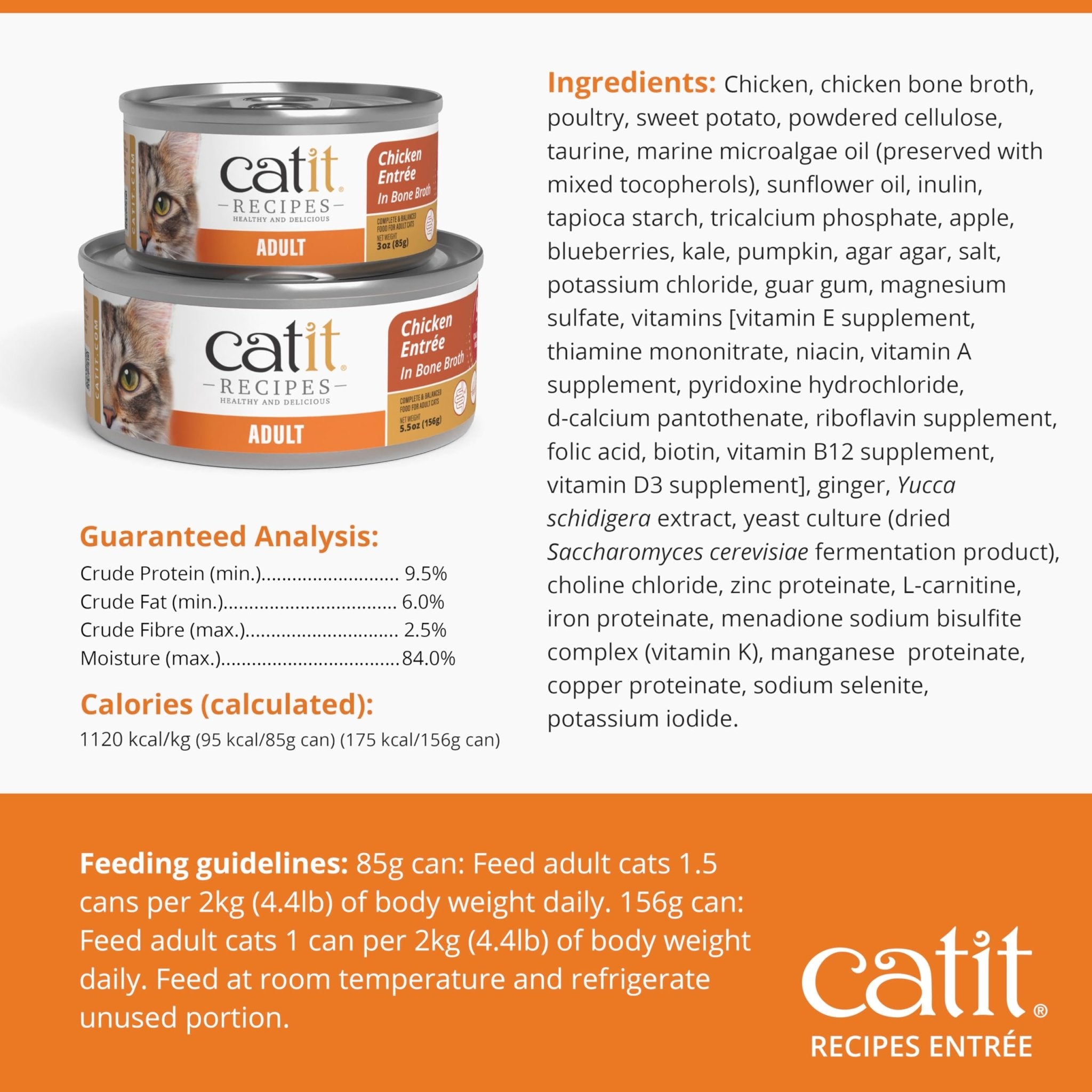 Catit Recipes Adult Chicken Entrée – High-Protein Wet Cat Food with Bone Broth Hydration, Prebiotics & Postbiotics for Gut Health, Omega-3 for Skin & Coat, and Taurine for Heart Support 3oz (12/cs) - OzHealthStandard