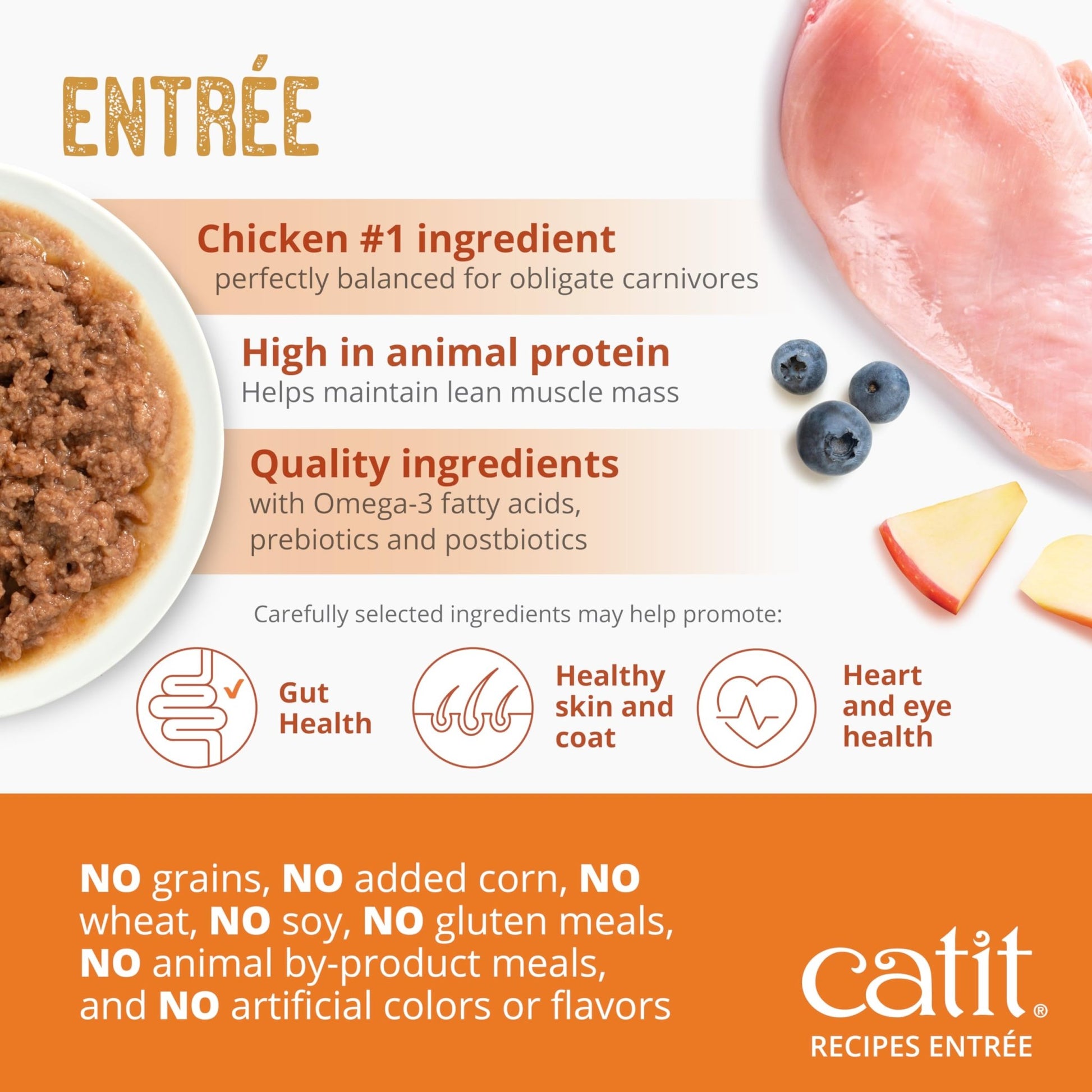 Catit Recipes Adult Chicken Entrée – High-Protein Wet Cat Food with Bone Broth Hydration, Prebiotics & Postbiotics for Gut Health, Omega-3 for Skin & Coat, and Taurine for Heart Support 3oz (12/cs) - OzHealthStandard