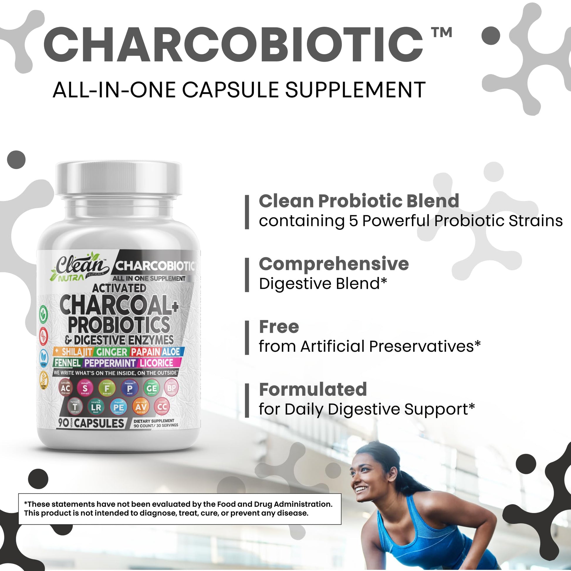 Clean Nutra Activated Charcoal Pills + Shilajit Probiotic Digestive Enzymes for Digestive Health Capsules with Peppermint Fennel Licorice Papain Ginger Turmeric Powder | Gut Health - OzHealthStandard