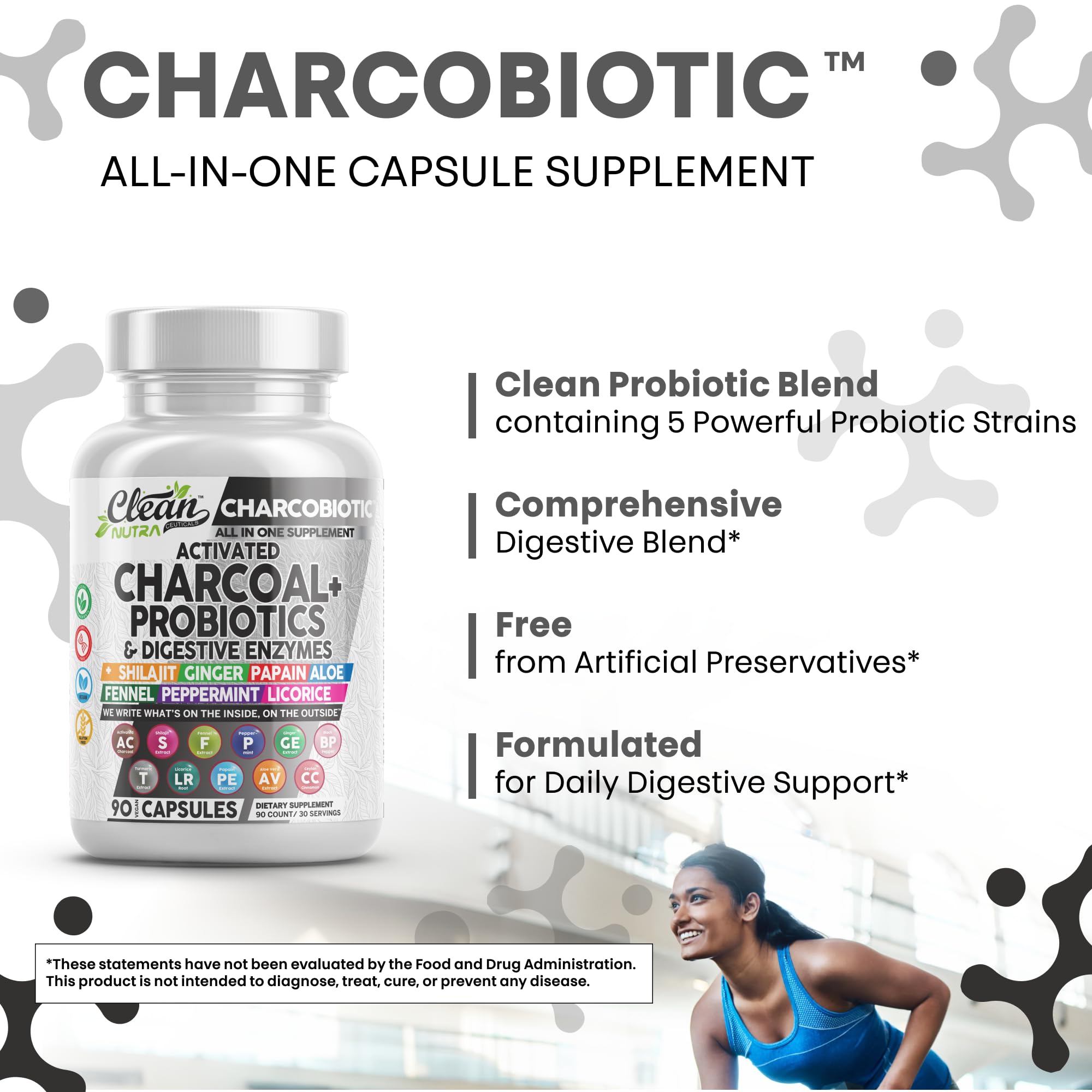 Clean Nutra Activated Charcoal Pills + Shilajit Probiotic Digestive Enzymes for Digestive Health Capsules with Peppermint Fennel Licorice Papain Ginger Turmeric Powder | Gut Health - OzHealthStandard
