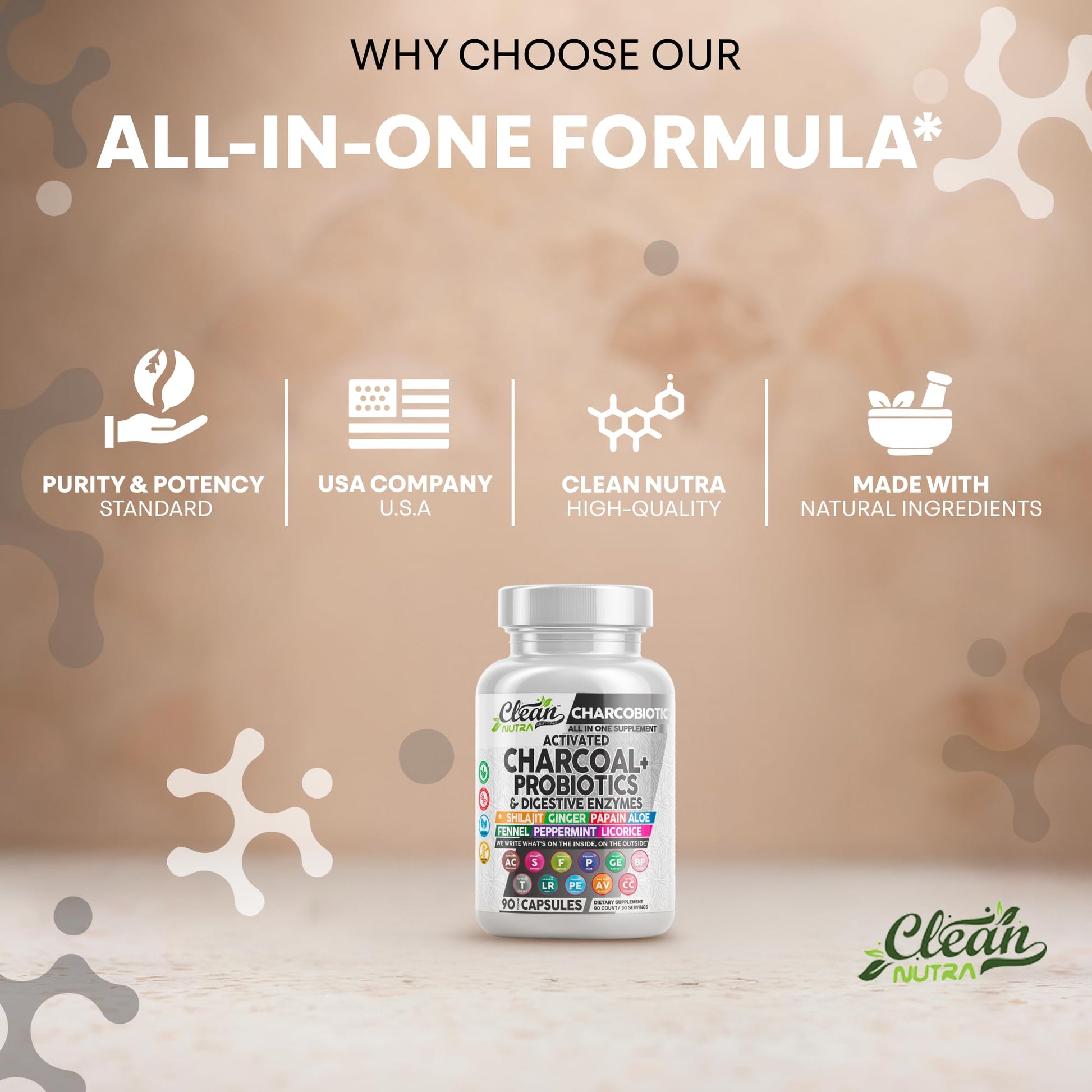 Clean Nutra Activated Charcoal Pills + Shilajit Probiotic Digestive Enzymes for Digestive Health Capsules with Peppermint Fennel Licorice Papain Ginger Turmeric Powder | Gut Health - OzHealthStandard