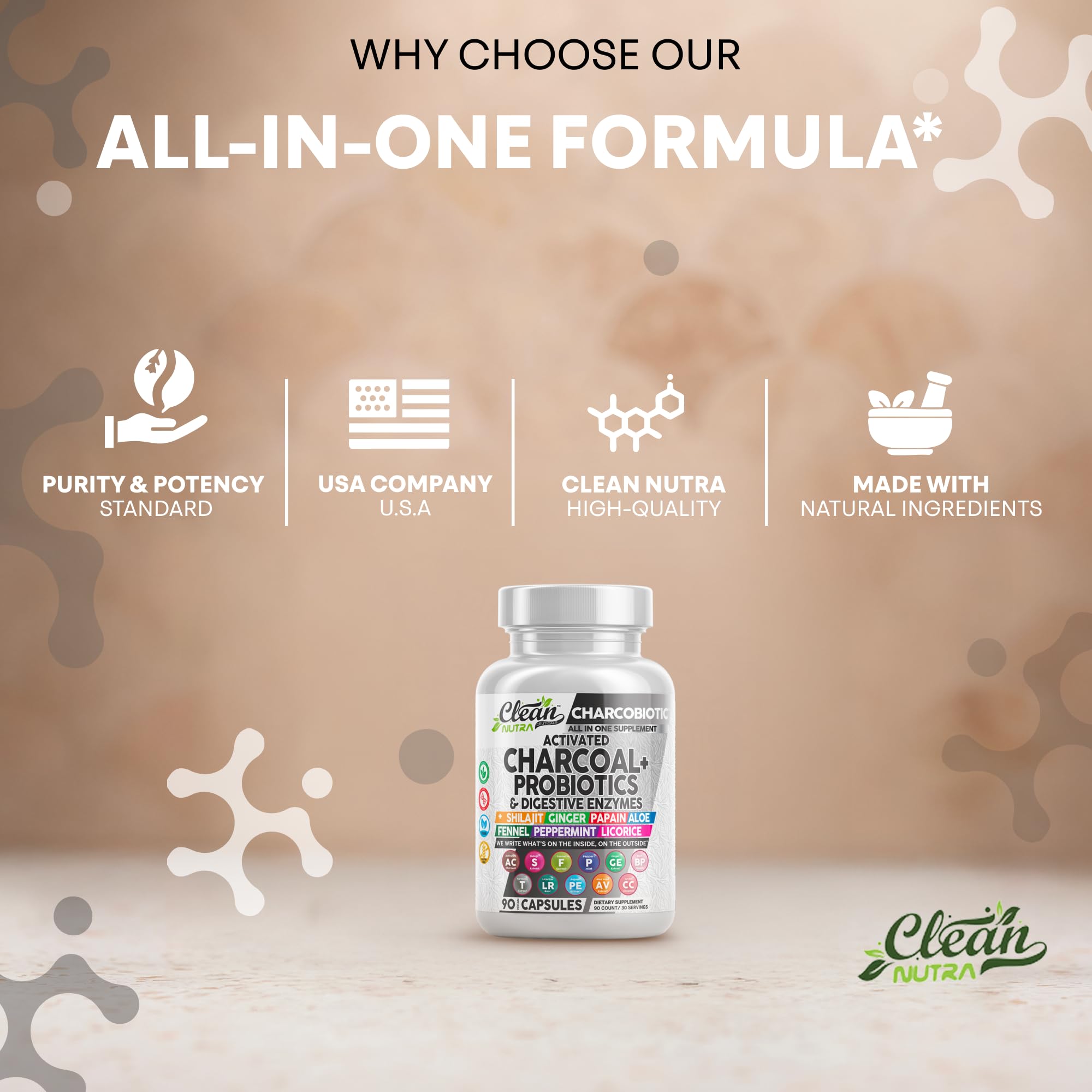 Clean Nutra Activated Charcoal Pills + Shilajit Probiotic Digestive Enzymes for Digestive Health Capsules with Peppermint Fennel Licorice Papain Ginger Turmeric Powder | Gut Health - OzHealthStandard