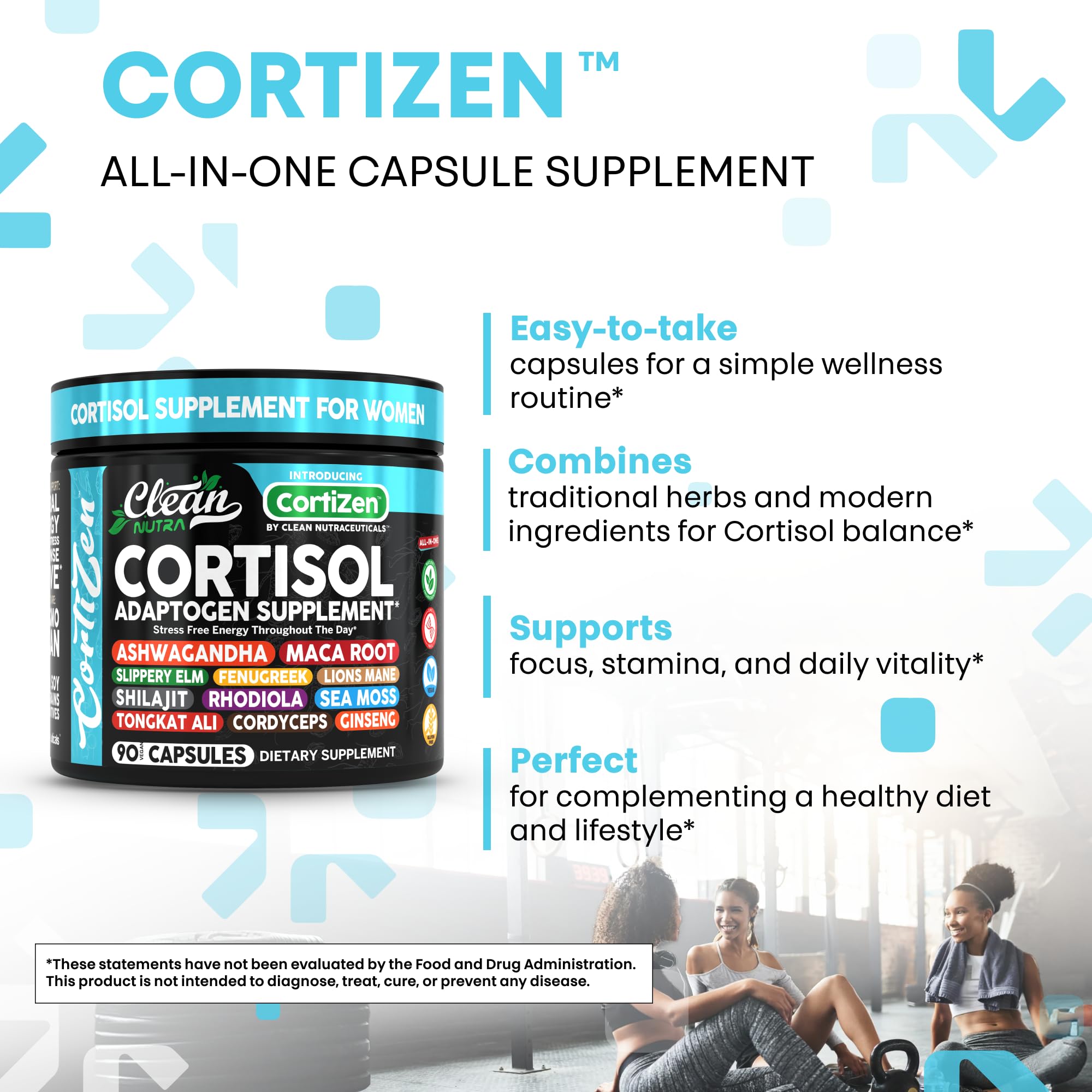 Clean Nutra Cortisol Supplements For Women | Maca Root Ashwagandha Cortisol Detox Manager Reducer + Slippery Elm Fenugreek Lions Mane Shilajit Rhodiola Sea Moss Tongkat Ali Cordyceps Ginseng Beet Root - OzHealthStandard