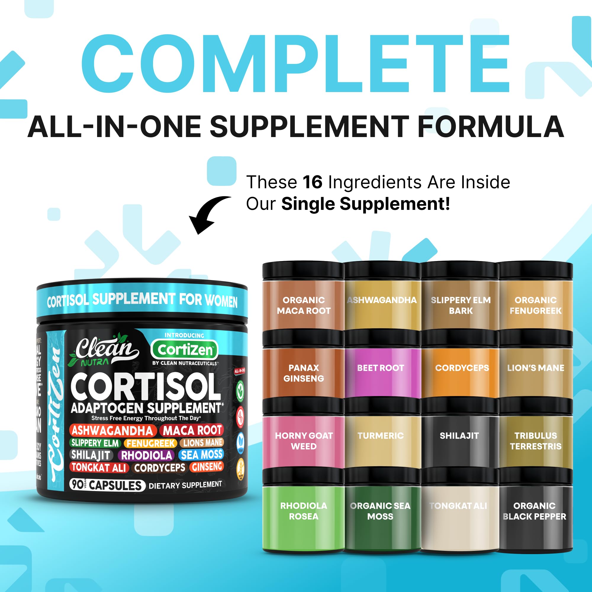 Clean Nutra Cortisol Supplements For Women | Maca Root Ashwagandha Cortisol Detox Manager Reducer + Slippery Elm Fenugreek Lions Mane Shilajit Rhodiola Sea Moss Tongkat Ali Cordyceps Ginseng Beet Root - OzHealthStandard