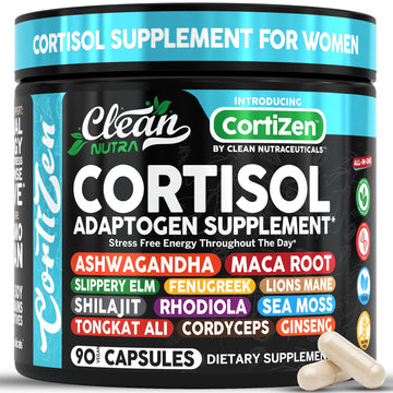 Clean Nutra Cortisol Supplements For Women | Maca Root Ashwagandha Cortisol Detox Manager Reducer + Slippery Elm Fenugreek Lions Mane Shilajit Rhodiola Sea Moss Tongkat Ali Cordyceps Ginseng Beet Root - OzHealthStandard