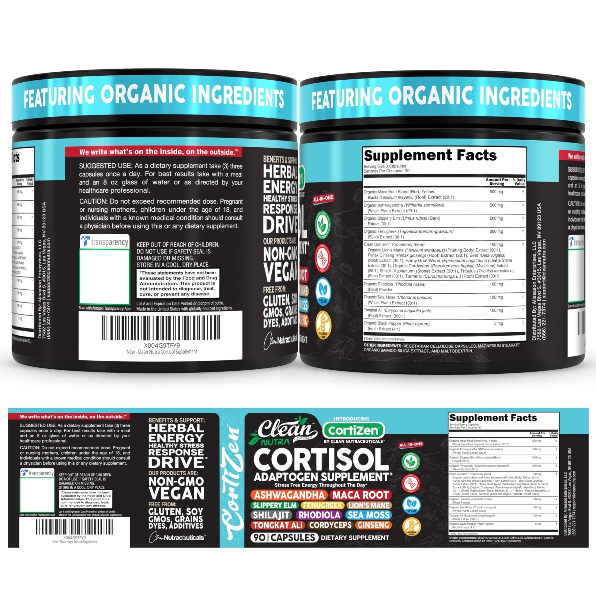 Clean Nutra Cortisol Supplements For Women | Maca Root Ashwagandha Cortisol Detox Manager Reducer + Slippery Elm Fenugreek Lions Mane Shilajit Rhodiola Sea Moss Tongkat Ali Cordyceps Ginseng Beet Root - OzHealthStandard