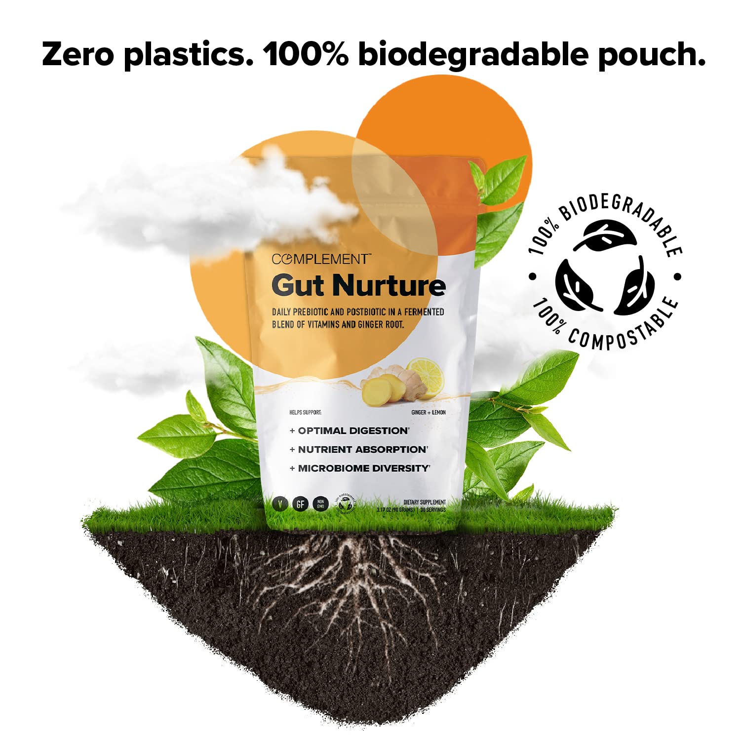 Complement Gut Nurture Prebiotic + Postbiotic Superfood Powder for Leaky Gut Repair, Probiotics for Digestive Health - Ginger Root - 30 Servings - OzHealthStandard