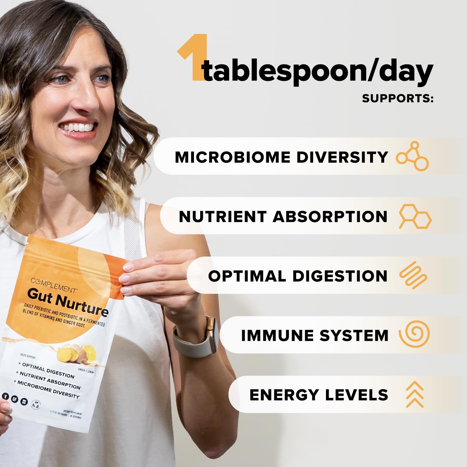 Complement Gut Nurture Prebiotic + Postbiotic Superfood Powder for Leaky Gut Repair, Probiotics for Digestive Health - Ginger Root - 30 Servings - OzHealthStandard