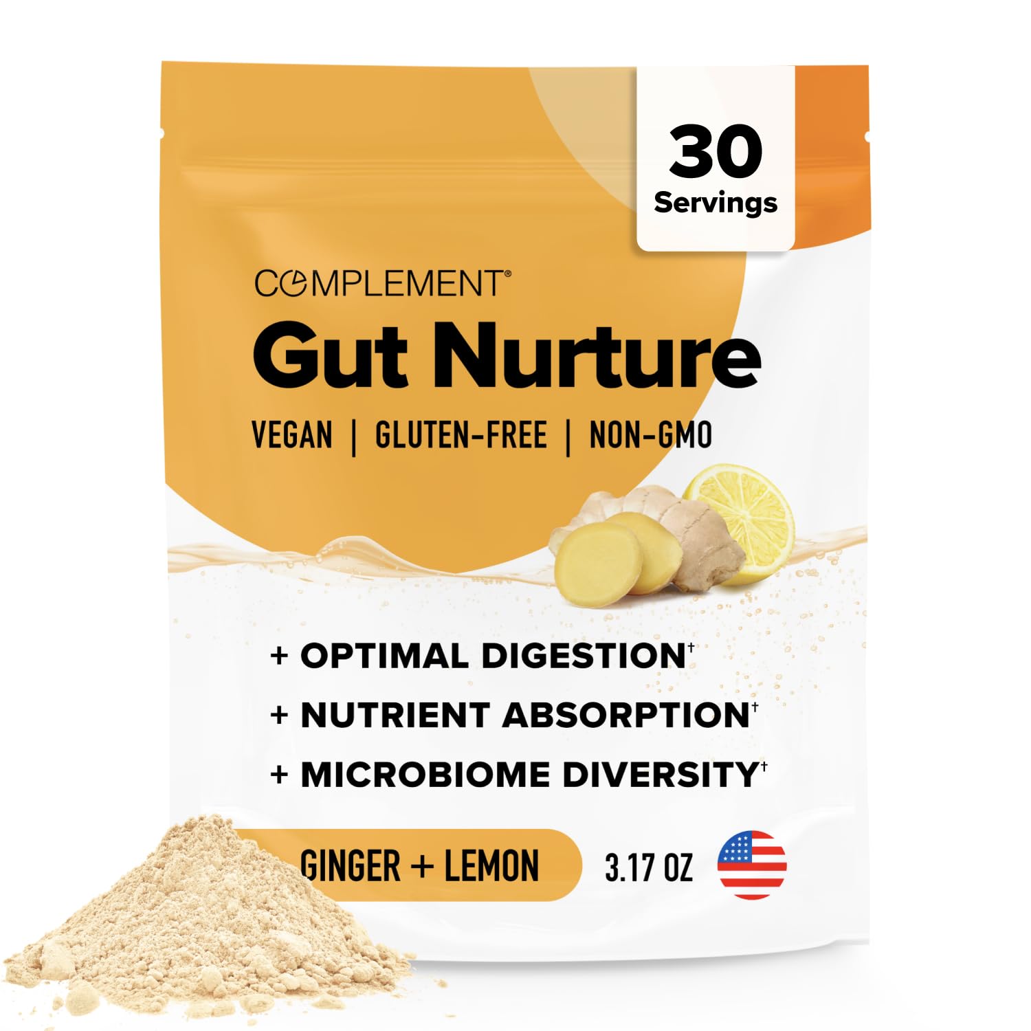 Complement Gut Nurture Prebiotic + Postbiotic Superfood Powder for Leaky Gut Repair, Probiotics for Digestive Health - Ginger Root - 30 Servings - OzHealthStandard