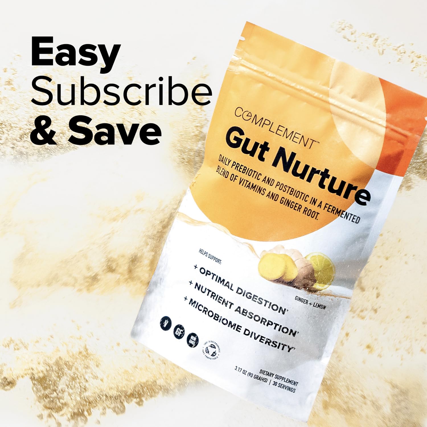 Complement Gut Nurture Prebiotic + Postbiotic Superfood Powder for Leaky Gut Repair, Probiotics for Digestive Health - Ginger Root - 30 Servings - OzHealthStandard