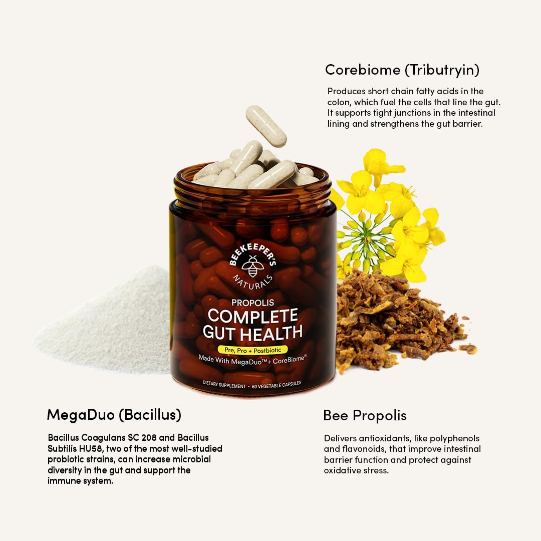 Complete Gut Health by Beekeeper's Naturals, 3-in-1 Prebiotic, Postbiotic, Probiotics for Digestive Health & Bloating Relief for Women & Men - OzHealthStandard