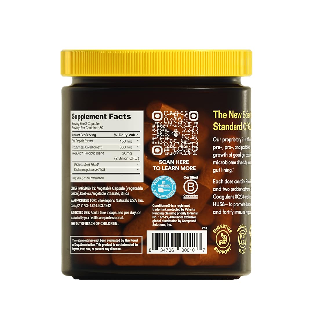 Complete Gut Health by Beekeeper's Naturals, 3-in-1 Prebiotic, Postbiotic, Probiotics for Digestive Health & Bloating Relief for Women & Men - OzHealthStandard
