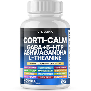 Corti-Calm Cortisol Supplement, L Theanine, Ashwagandha, Vitamin D 3, GABA for Relaxation, Fatigue & Focus with Ginkgo Biloba, Bacopa Monnieri, 5-HTP – Non-GMO, Made in USA – 60ct - OzHealthStandard