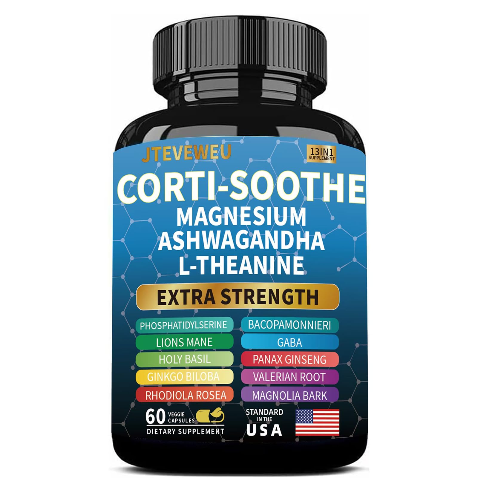 Corti-Soothe Cortisol Supplement for Women and Men with Magnesium Glycinate 200mg, L-Theanine 150mg, Phosphatidylserine 50mg & Manager Holy Basil Ginkgo Biloba Bacopa Monnieri Valerian 60 Capsules - OzHealthStandard