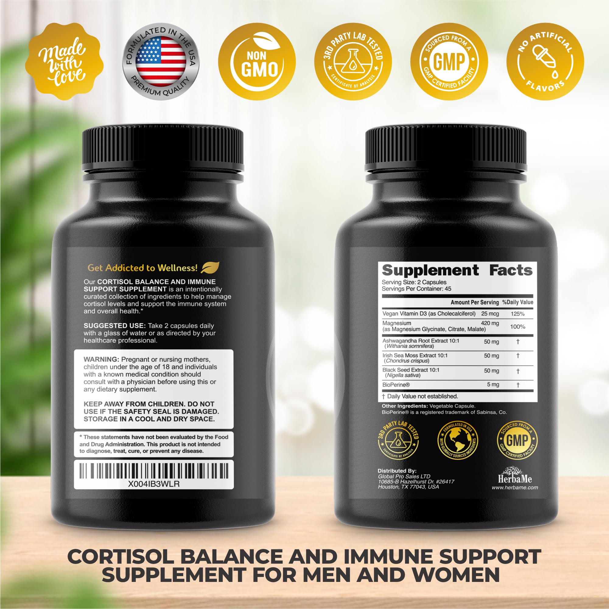 Cortisol Balance and Immune Support Supplement with Ashwagandha, Irish Sea Moss, Black Seed, Vitamin D and Magnesium Complex | Mood Enhancer | Immunity Booster | Stress Relief Pills | 90 Capsules - OzHealthStandard