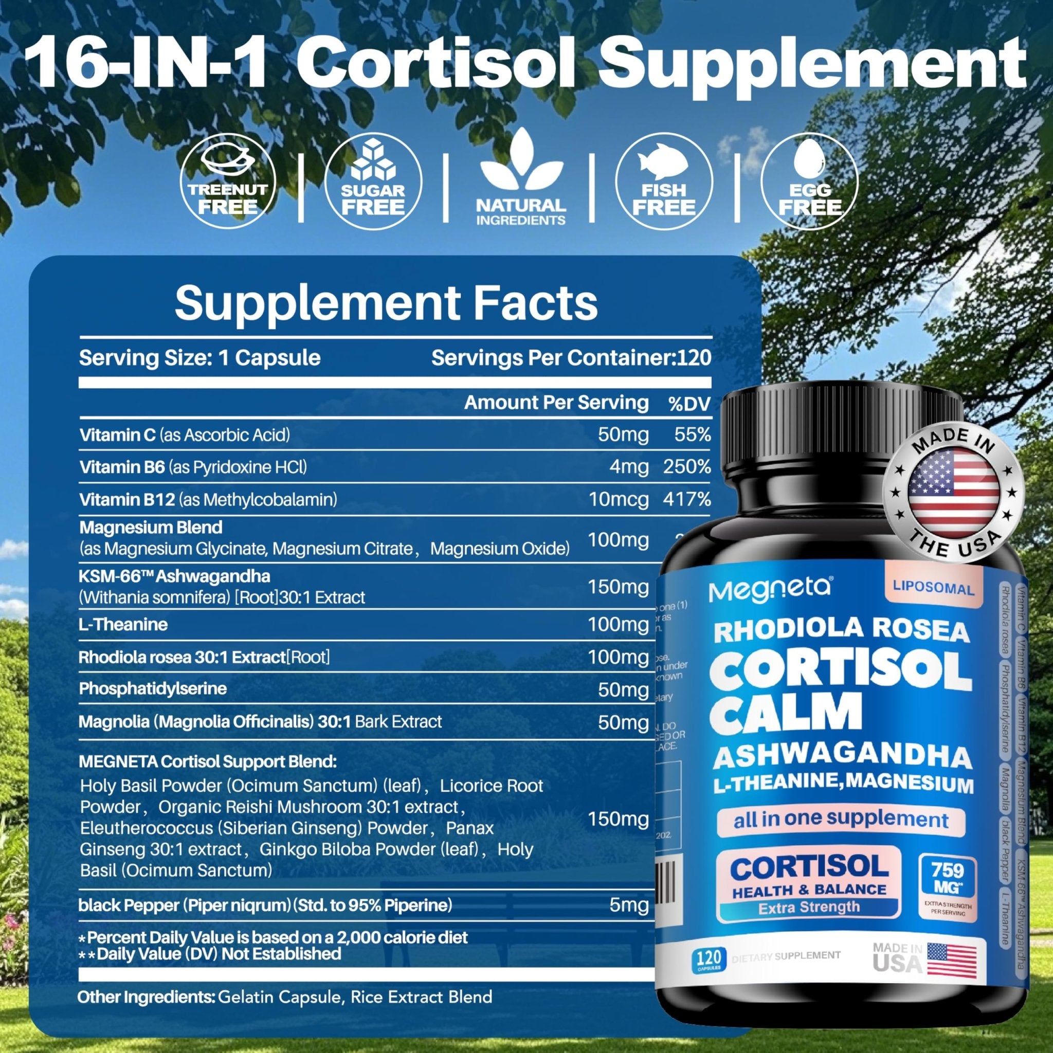 Cortisol Balance & Sleep Support for Women & Men – Natural Calm Formula with Magnesium, Ashwagandha & L-Theanine – Supports Restful Sleep, Relaxation, Focus & Healthy Cortisol Levels – 120 Capsules - OzHealthStandard