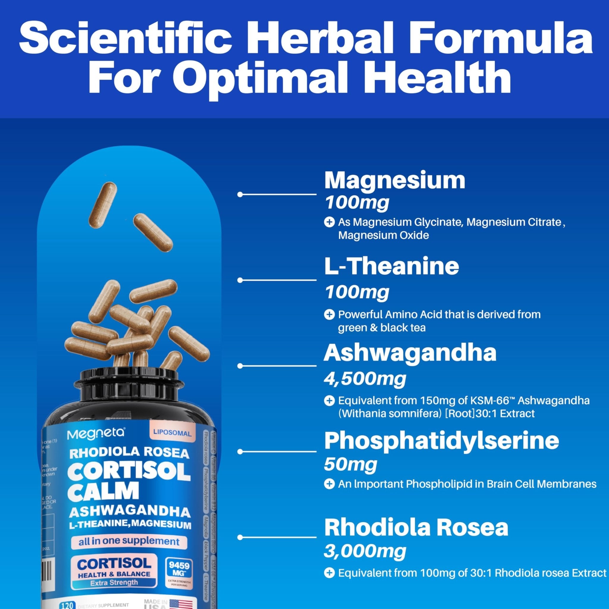 Cortisol Balance & Sleep Support for Women & Men – Natural Calm Formula with Magnesium, Ashwagandha & L-Theanine – Supports Restful Sleep, Relaxation, Focus & Healthy Cortisol Levels – 120 Capsules - OzHealthStandard