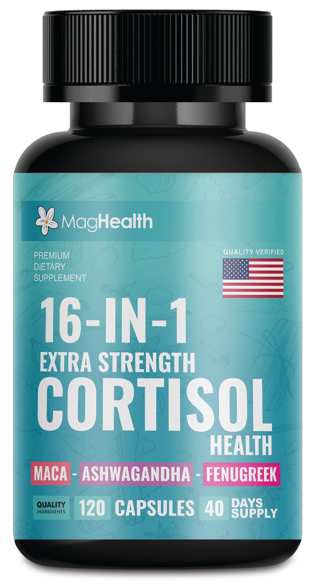 Cortisol Complex 16-in-1 Supplement for Women & Men | Stress Support Manager with Organic Ashwagandha, Maca Root, Rhodiola Rosea & Shilajit | Adaptogen Blend for Balance & Energy | 120 Capsules - OzHealthStandard