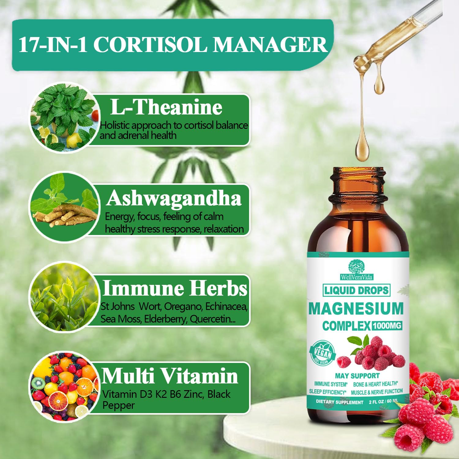 Cortisol Detox for Women & Men w. Super Calm 16-in-1 Magnesium, Theanine, Ashwagandha, St Johns Wort, Lemon Balm, Cortisol Wellness Liquid Drops for Balanced Cortisol, Harmone Balanced & Relaxation - OzHealthStandard