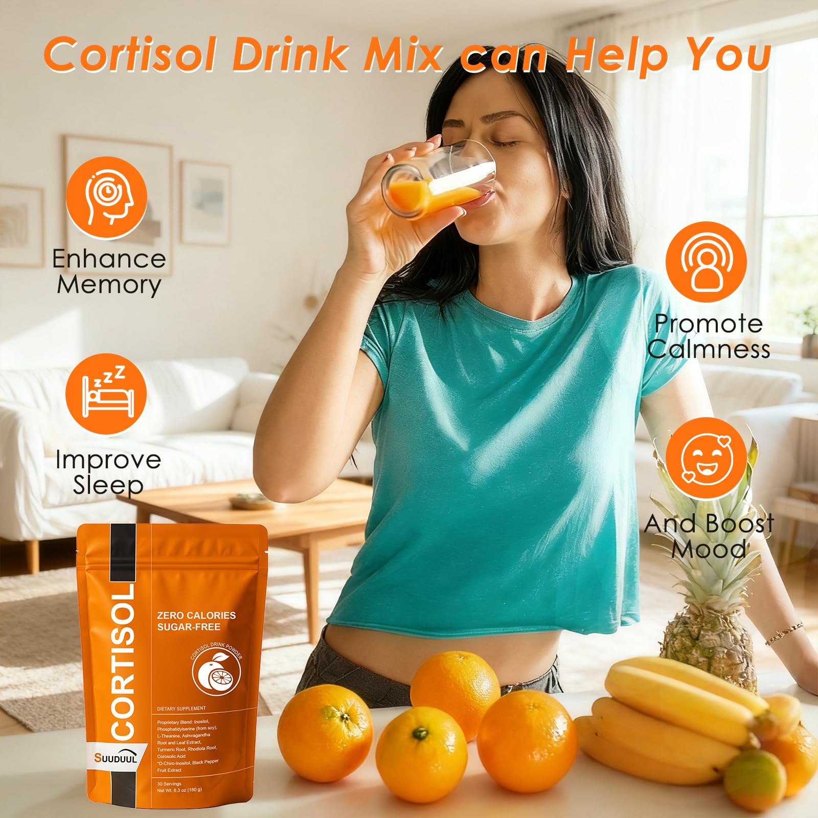 Cortisol Drink Mix | Cortisol Supplements for Women & Men | Ashwagandha, L-Theanine, Turmeric Root, Black Pepper Extract, Healthy Cortisol Levels, Mental Clarity - OzHealthStandard