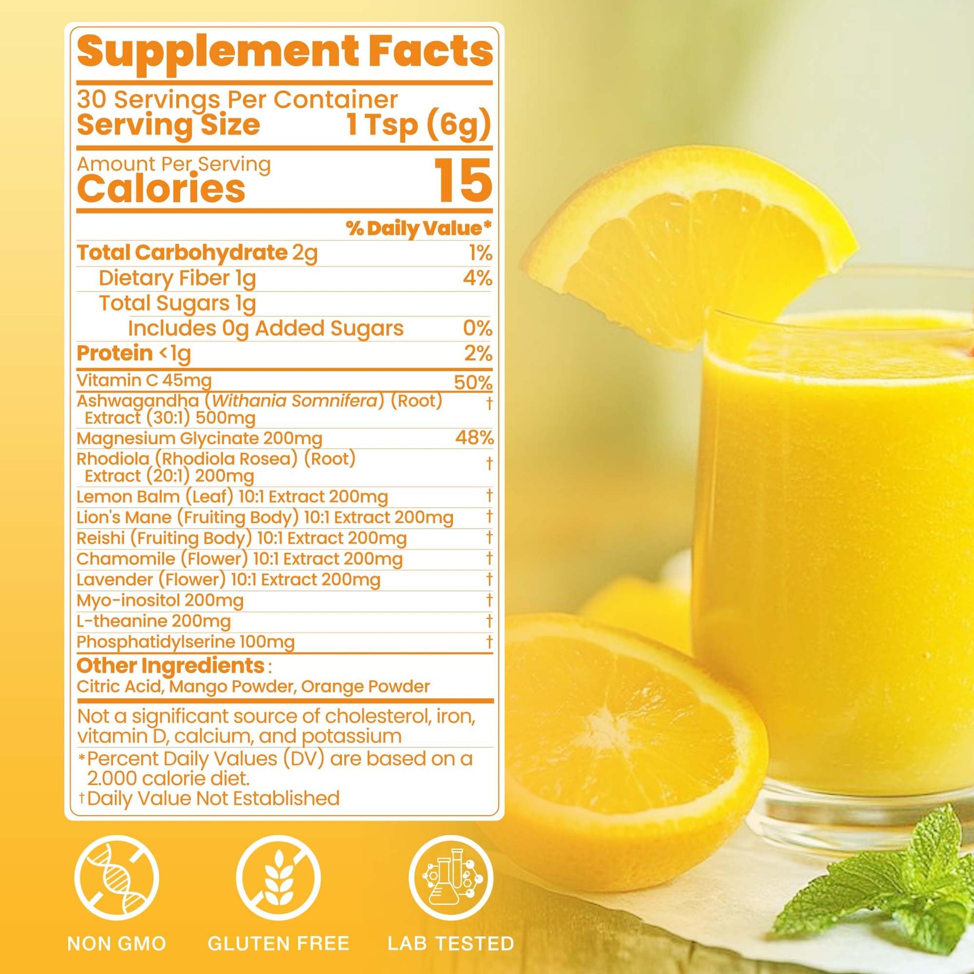 Cortisol Drink Powder, Cortisol Supplements for Women | Magnesium Glycinate, Ashwagandha, L-Theanine & Lion’s Mane | Relaxation, Focus & Stress Balance | Mango Orange Flavor | 30 Servings - OzHealthStandard
