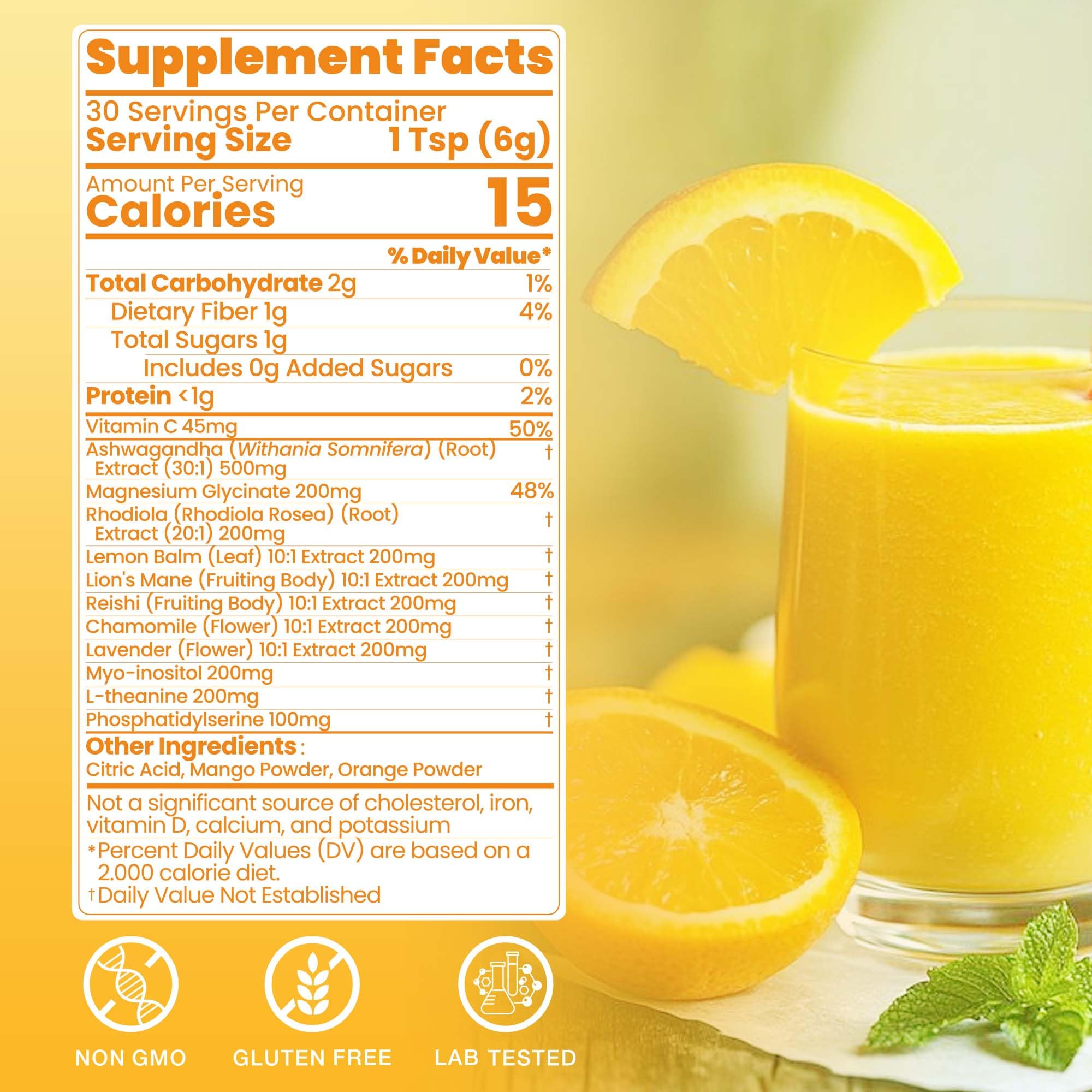 Cortisol Drink Powder, Cortisol Supplements for Women | Magnesium Glycinate, Ashwagandha, L-Theanine & Lion’s Mane | Relaxation, Focus & Stress Balance | Mango Orange Flavor | 30 Servings - OzHealthStandard
