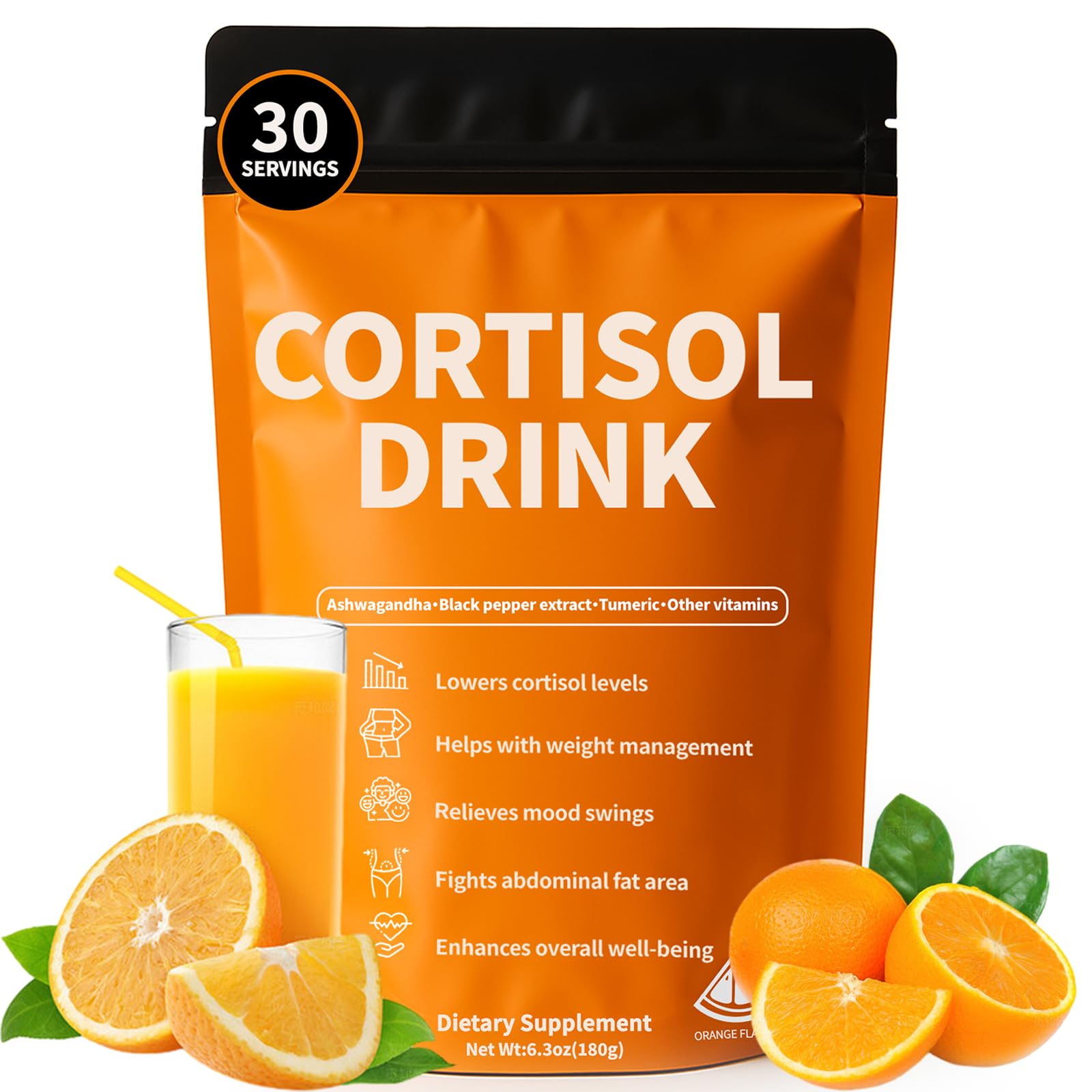 Cortisol Drink Powder - Natural Cortisol Supplements for Ashwagandha, L-Theanine, Turmeric Root, Black Pepper Extract, Relaxation, Focus, Mental Clarity - OzHealthStandard