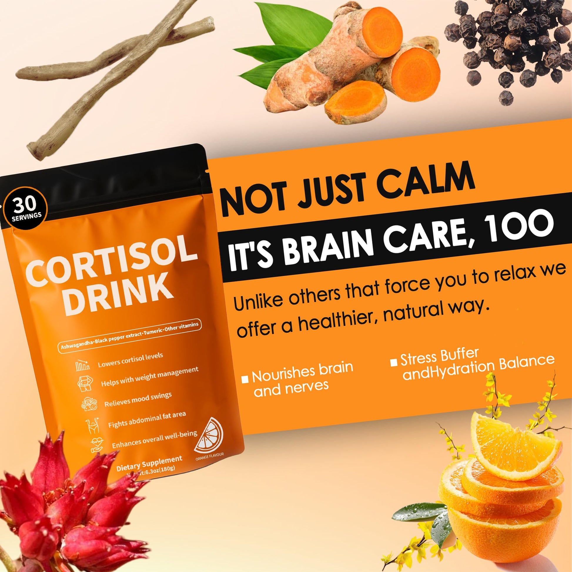 Cortisol Drink Powder - Natural Cortisol Supplements for Ashwagandha, L-Theanine, Turmeric Root, Black Pepper Extract, Relaxation, Focus, Mental Clarity - OzHealthStandard