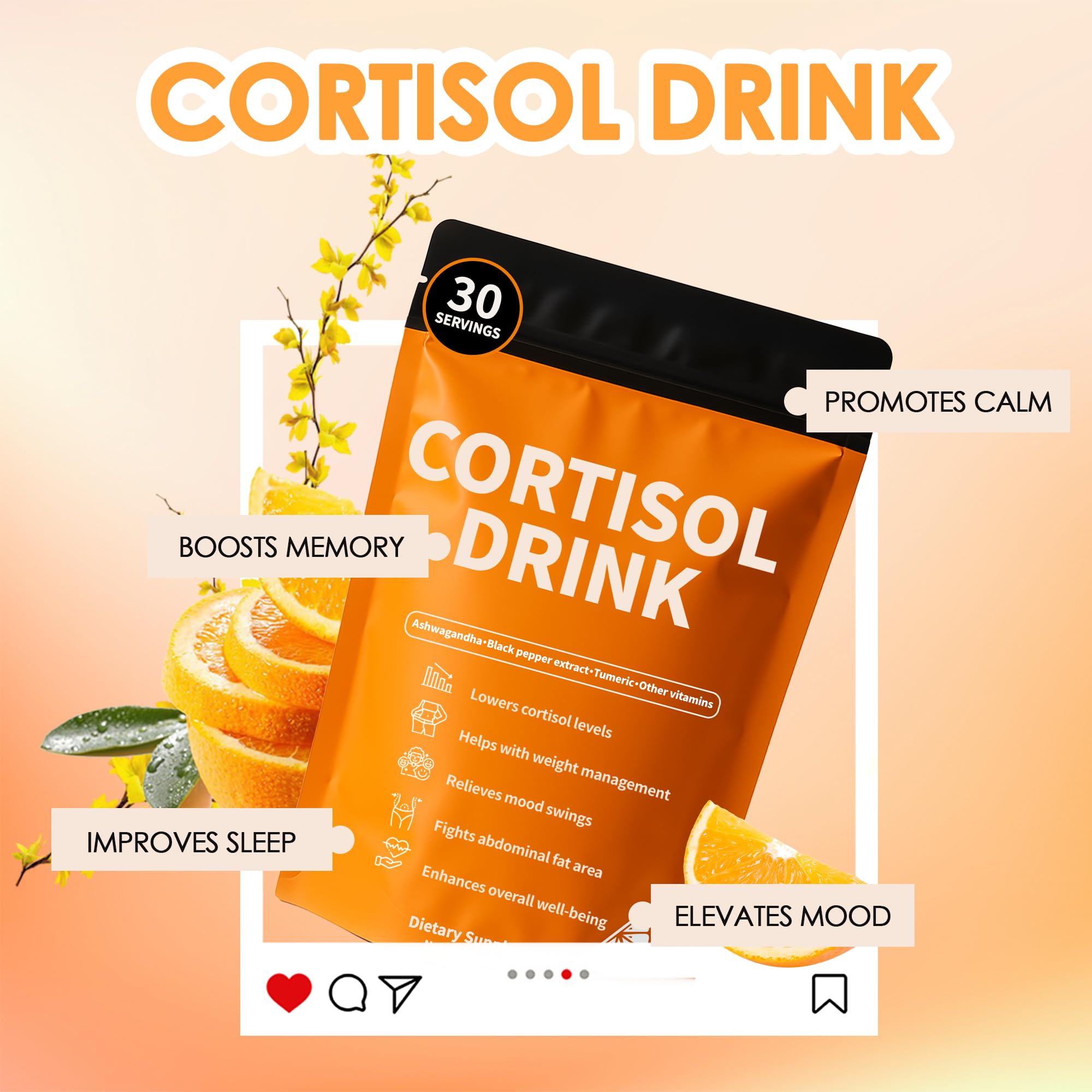 Cortisol Drink Powder - Natural Cortisol Supplements for Ashwagandha, L-Theanine, Turmeric Root, Black Pepper Extract, Relaxation, Focus, Mental Clarity - OzHealthStandard