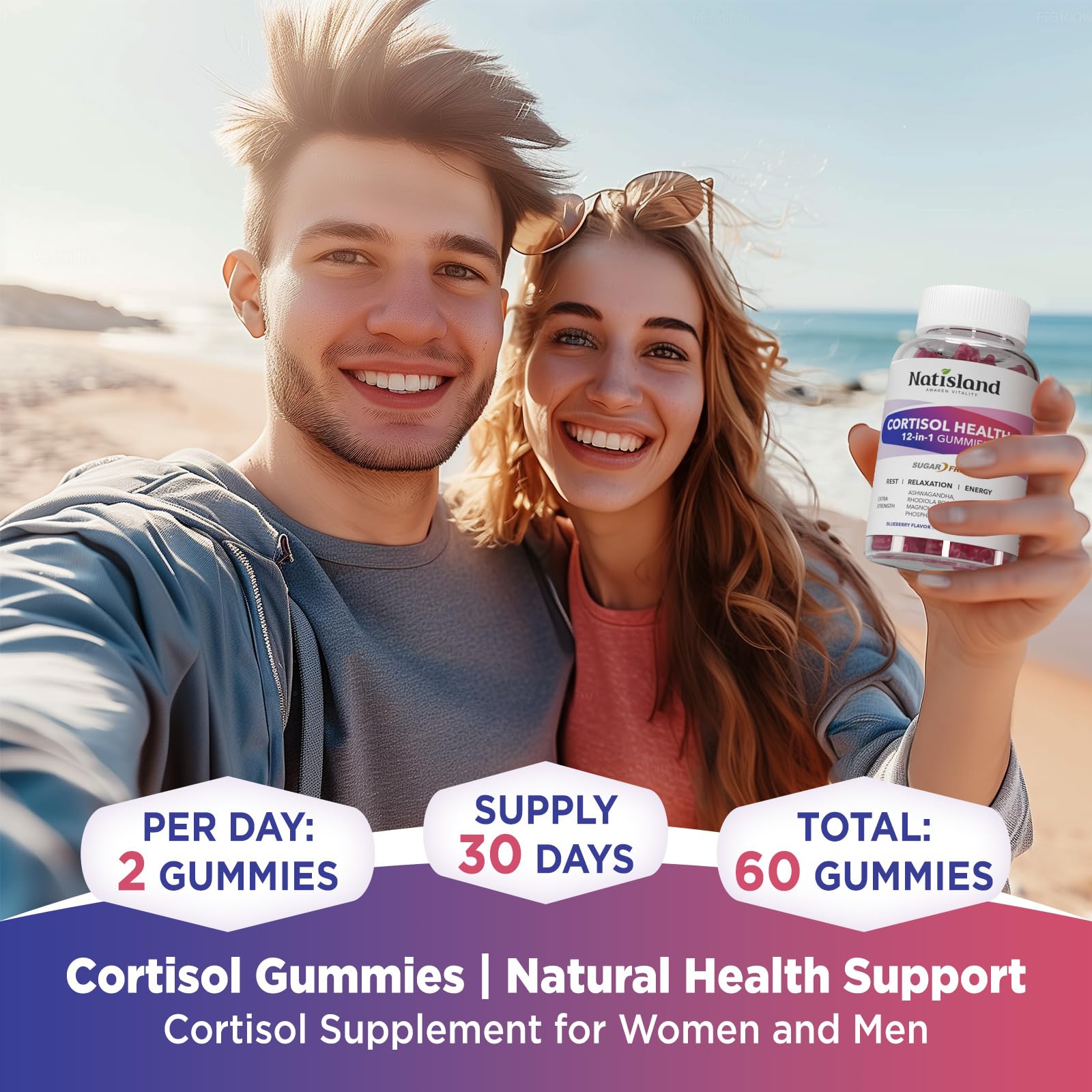 Cortisol Gummies, 12-in-1 Cortisol Reducer, with Magnesium Glycinate, Ashwagandha, L-Theanine, Phosphatidylserine, Vitamin B6 & D3, Rhodiola Rosea, for Men & Women, Sugar-Free, Vegan, NON-GMO, 60CT - OzHealthStandard