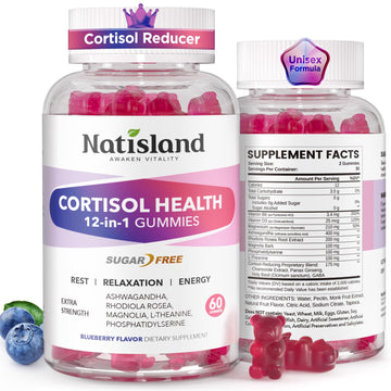 Cortisol Gummies, 12-in-1 Cortisol Reducer, with Magnesium Glycinate, Ashwagandha, L-Theanine, Phosphatidylserine, Vitamin B6 & D3, Rhodiola Rosea, for Men & Women, Sugar-Free, Vegan, NON-GMO, 60CT - OzHealthStandard