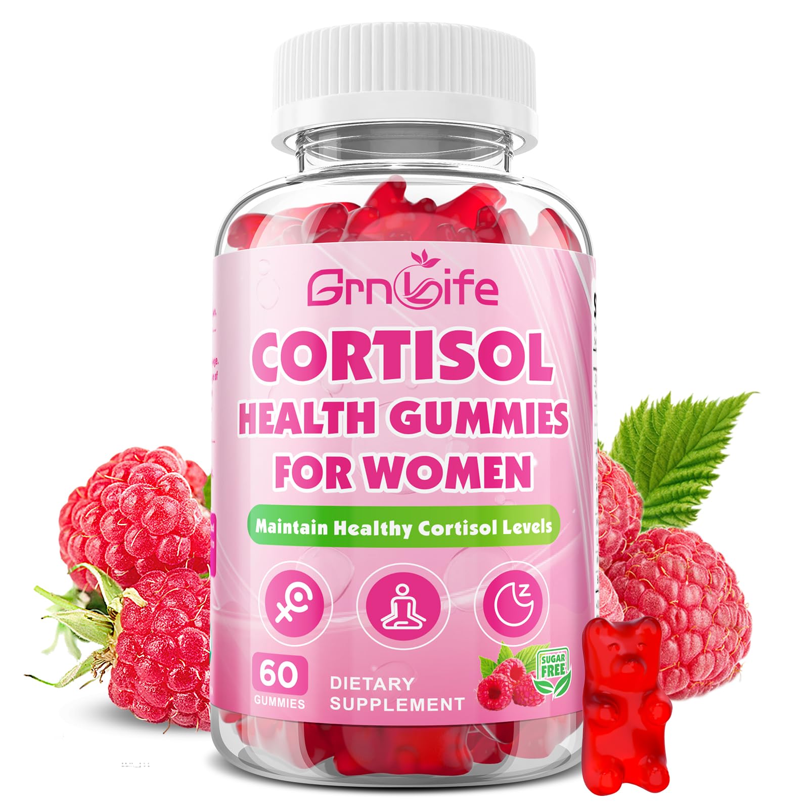 Cortisol Gummies for Women, Cortisol Supplements Gummies with Magnesium Ashwagandha Rhodiola Rosea and L-theanine Complex for Relaxation and Focus, Zzz Support, Raspberry Flavor, 60 Count - OzHealthStandard