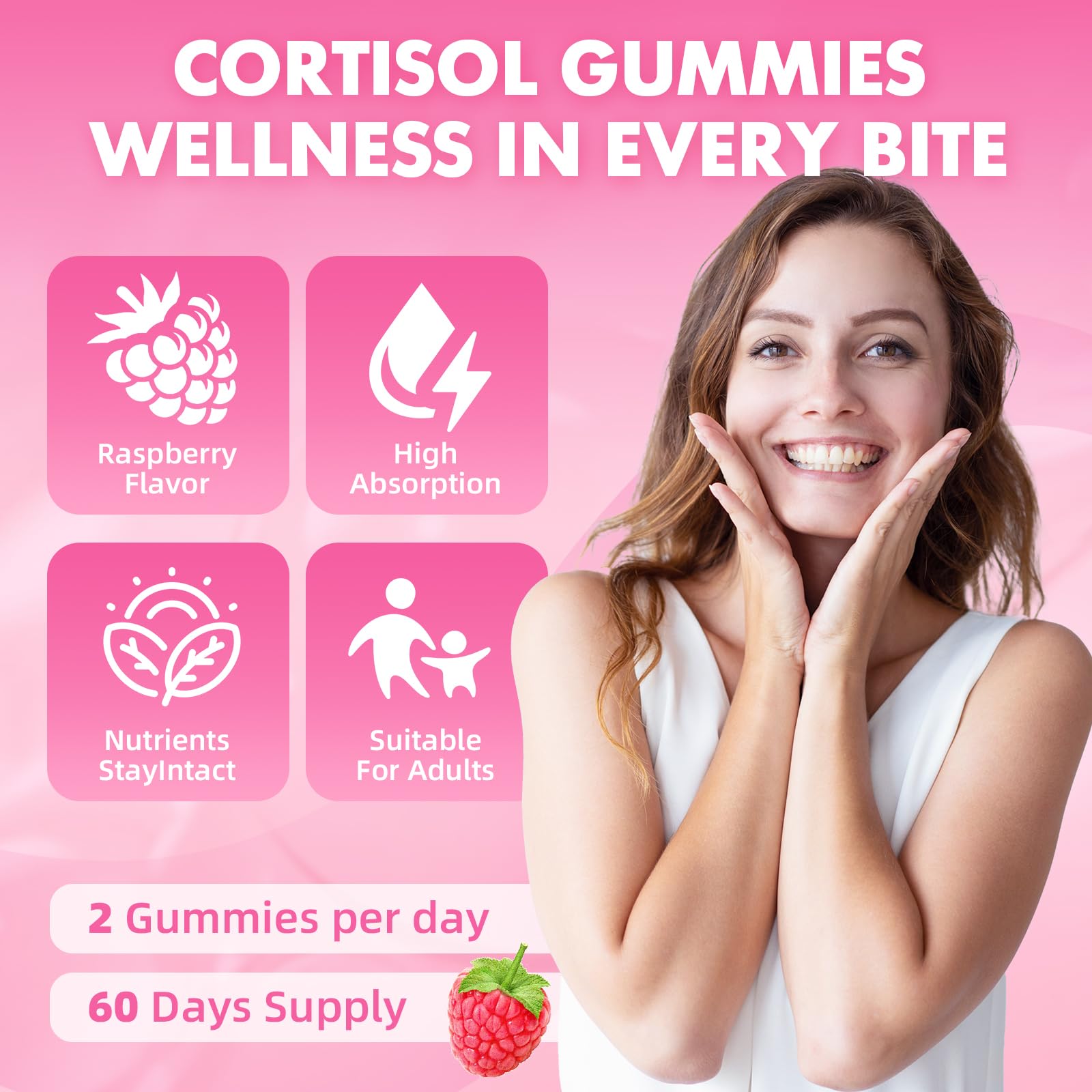Cortisol Gummies for Women, Cortisol Supplements Gummies with Magnesium Ashwagandha Rhodiola Rosea and L-theanine Complex for Relaxation and Focus, Zzz Support, Raspberry Flavor, 60 Count - OzHealthStandard
