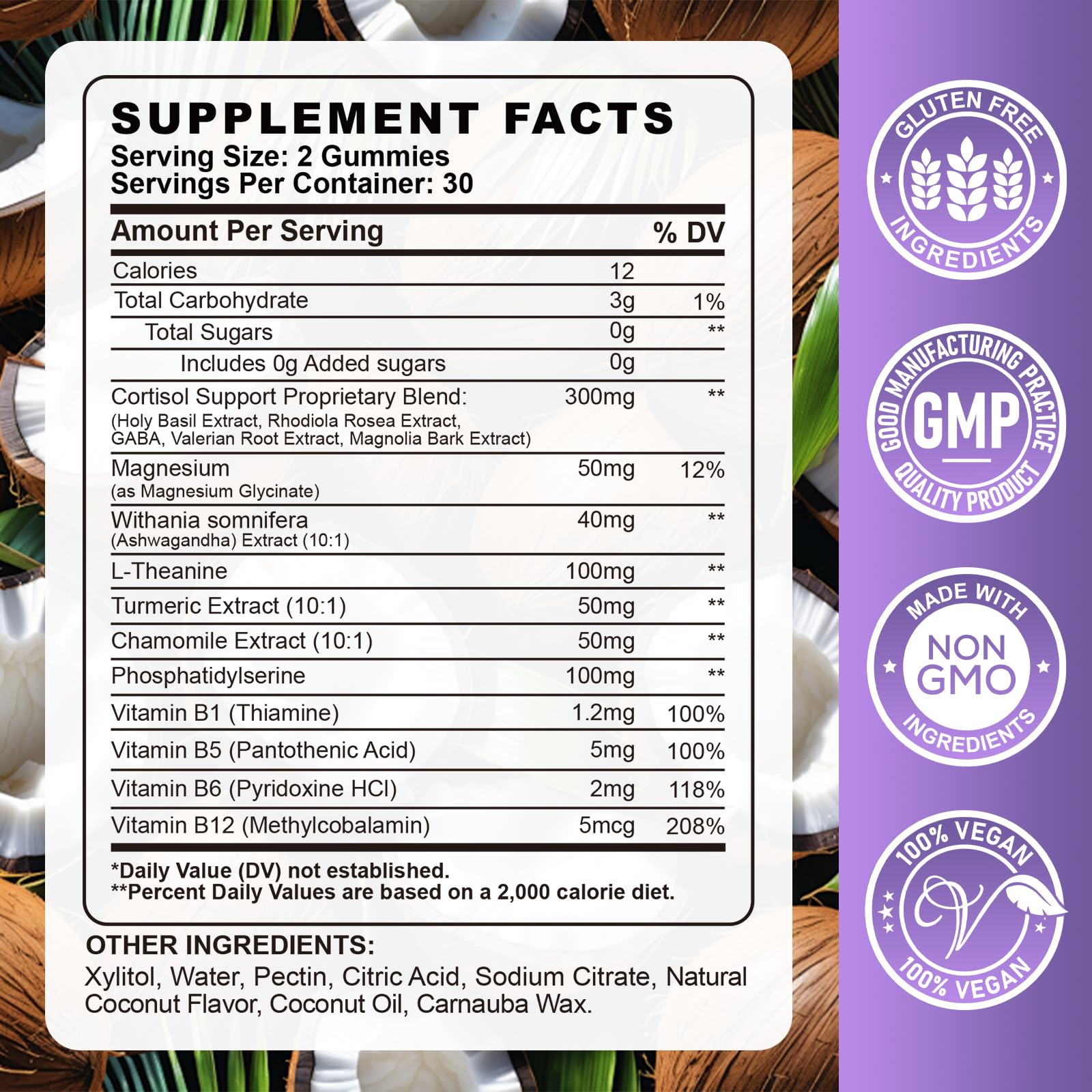 Cortisol Gummies for Women - Cortisol Supplements with Magnesium Glycinate, Ashwagandha, L-Theanine, Vitamin B Complex for Relaxation, Sleep, Calm Mood & Focus - Vegan, Sugar Free Coconut Flavor - OzHealthStandard