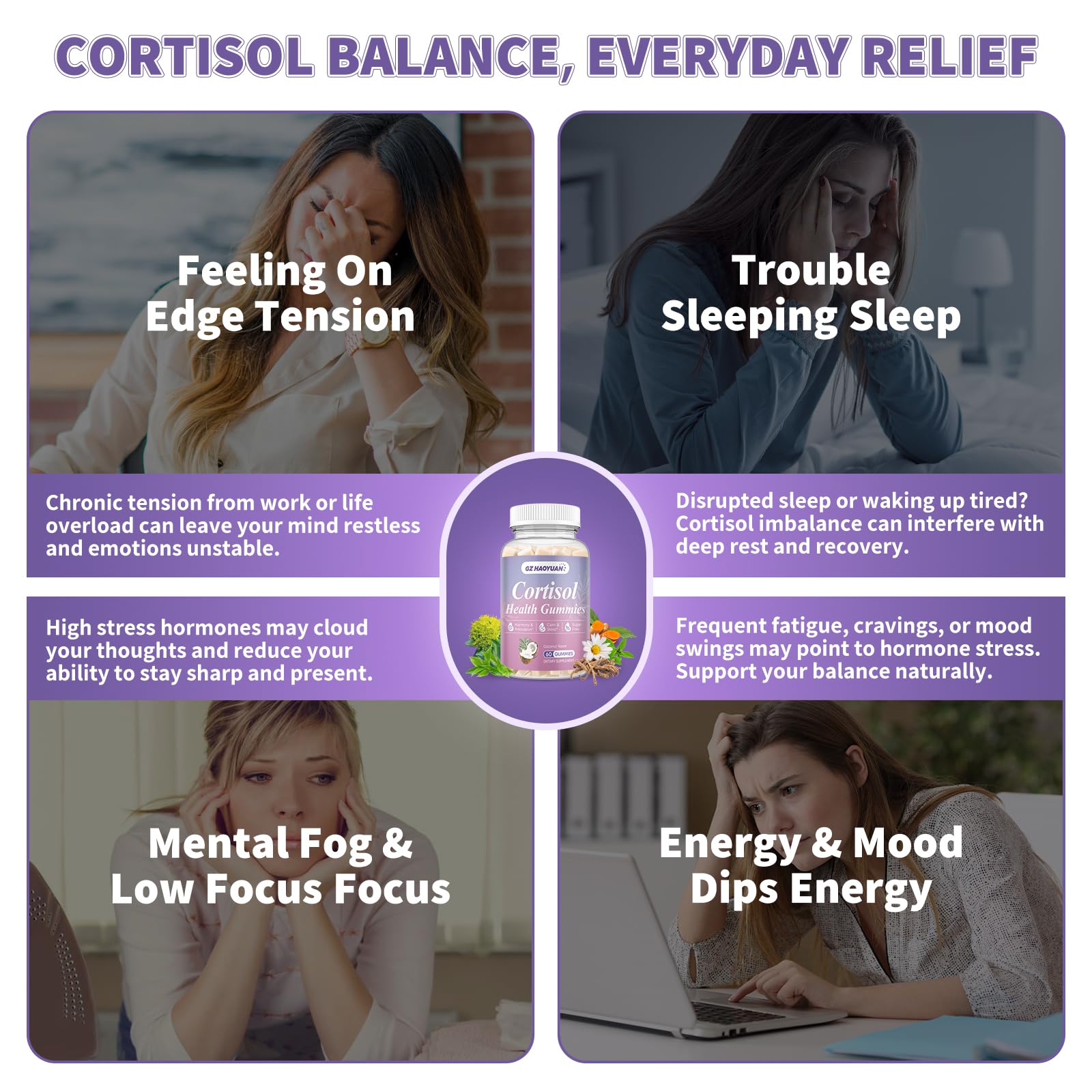 Cortisol Gummies for Women - Cortisol Supplements with Magnesium Glycinate, Ashwagandha, L-Theanine, Vitamin B Complex for Relaxation, Sleep, Calm Mood & Focus - Vegan, Sugar Free Coconut Flavor - OzHealthStandard