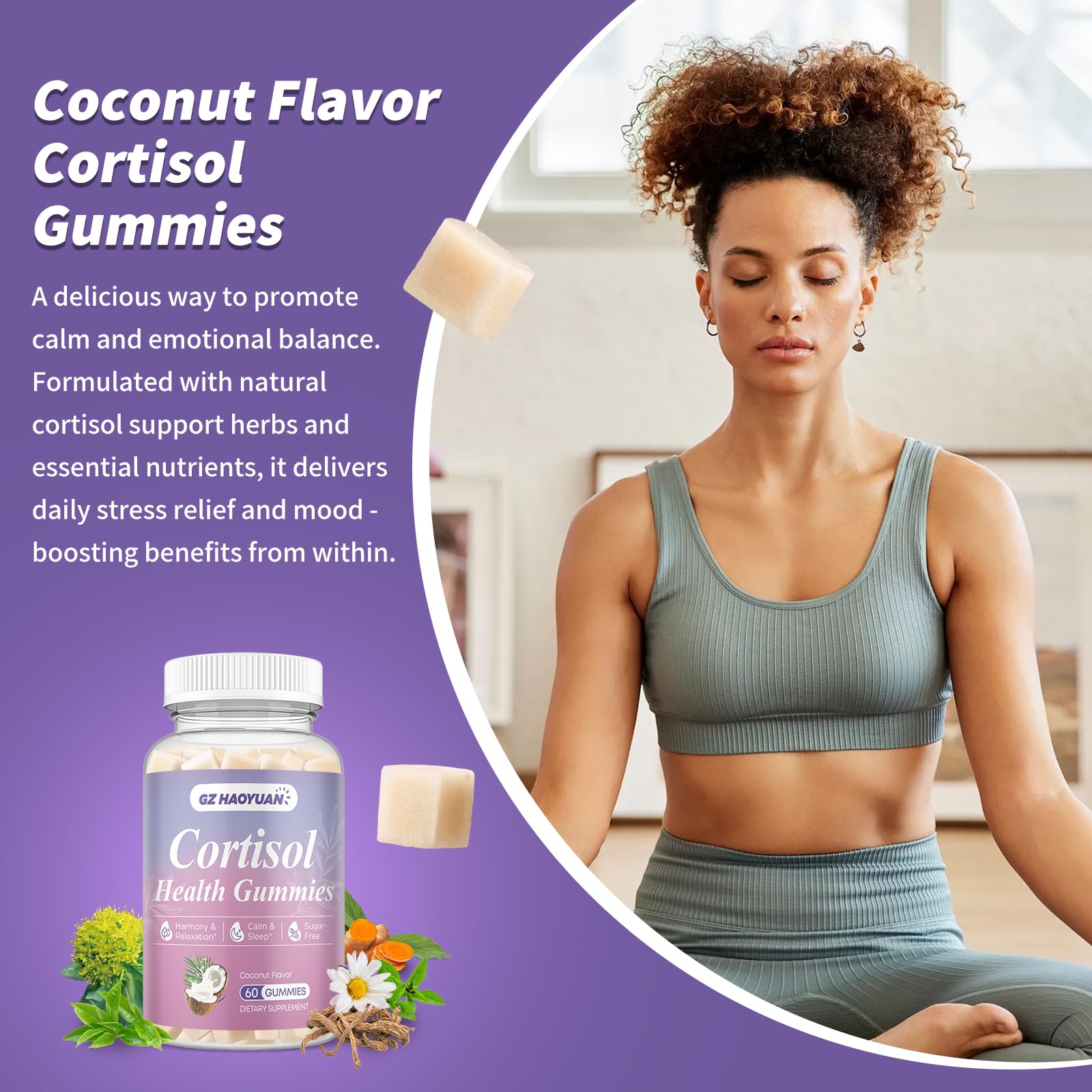 Cortisol Gummies for Women - Cortisol Supplements with Magnesium Glycinate, Ashwagandha, L-Theanine, Vitamin B Complex for Relaxation, Sleep, Calm Mood & Focus - Vegan, Sugar Free Coconut Flavor - OzHealthStandard
