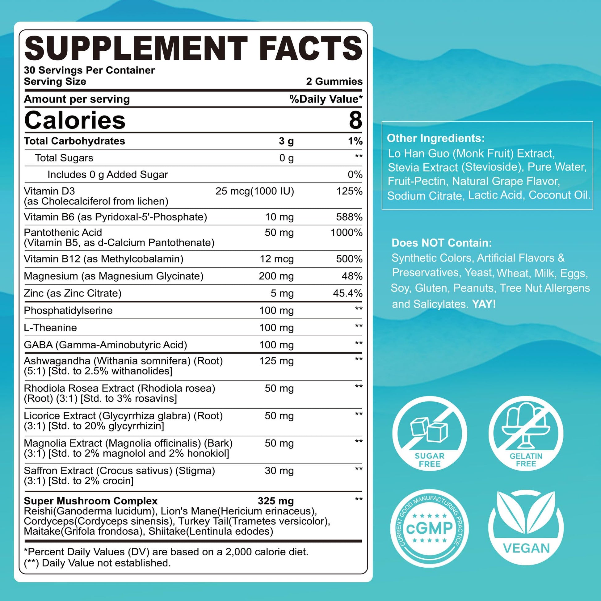 Cortisol Gummies for Women & Men, Sugar Free Cortisol Reducer Supplements w/ Magnesium, Ashwagandha, Mushroom, L-theanine, Rhodiola, Vitamin B6 B12 for Cortisol Detox, Relax, Sleep Support 2 Pack - OzHealthStandard