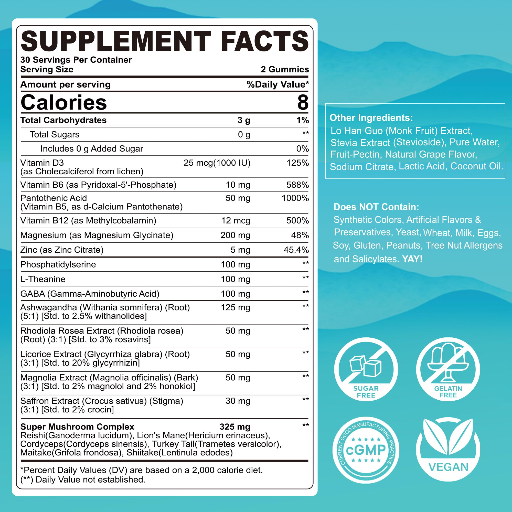 Cortisol Gummies for Women & Men, Sugar Free Cortisol Reducer Supplements w/ Magnesium, Ashwagandha, Mushroom, L-theanine, Rhodiola, Vitamin B6 B12 for Cortisol Detox, Relax, Sleep Support 2 Pack - OzHealthStandard