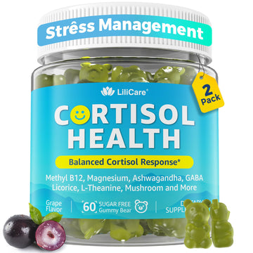 Cortisol Gummies for Women & Men, Sugar Free Cortisol Reducer Supplements w/ Magnesium, Ashwagandha, Mushroom, L-theanine, Rhodiola, Vitamin B6 B12 for Cortisol Detox, Relax, Sleep Support 2 Pack - OzHealthStandard