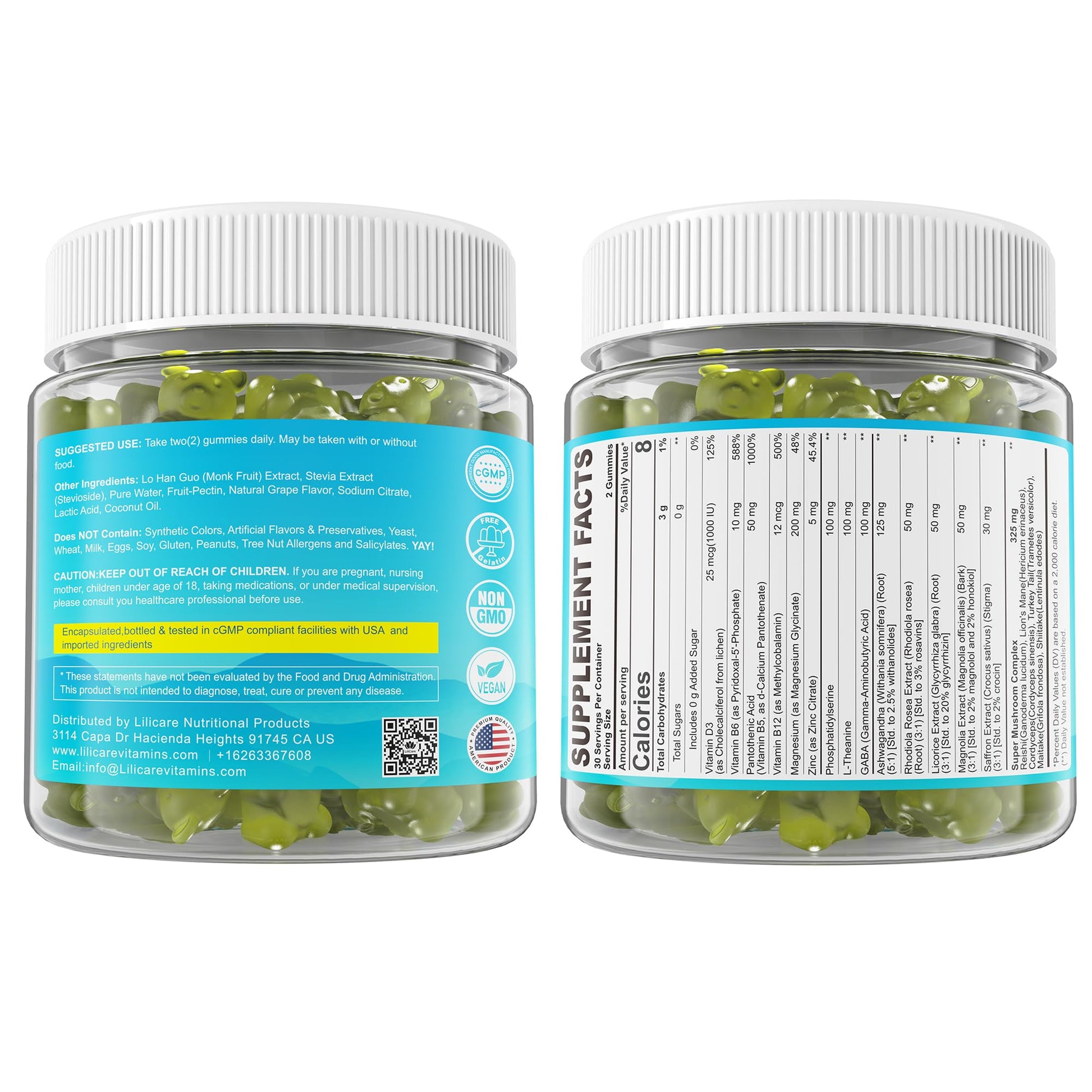 Cortisol Gummies for Women & Men, Sugar Free Cortisol Reducer Supplements w/ Magnesium, Ashwagandha, Mushroom, L-theanine, Rhodiola, Vitamin B6 B12 for Cortisol Detox, Relax, Sleep Support 2 Pack - OzHealthStandard