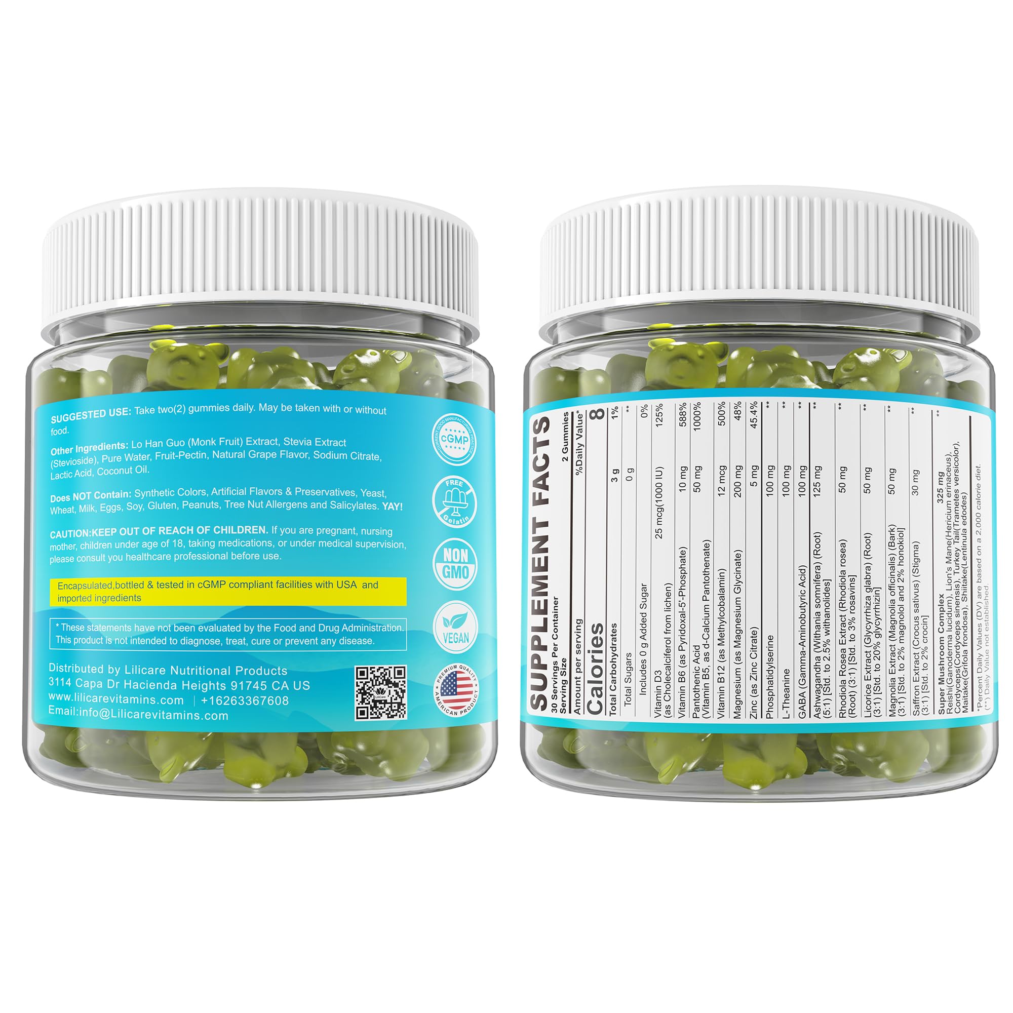 Cortisol Gummies for Women & Men, Sugar Free Cortisol Reducer Supplements w/ Magnesium, Ashwagandha, Mushroom, L-theanine, Rhodiola, Vitamin B6 B12 for Cortisol Detox, Relax, Sleep Support 2 Pack - OzHealthStandard