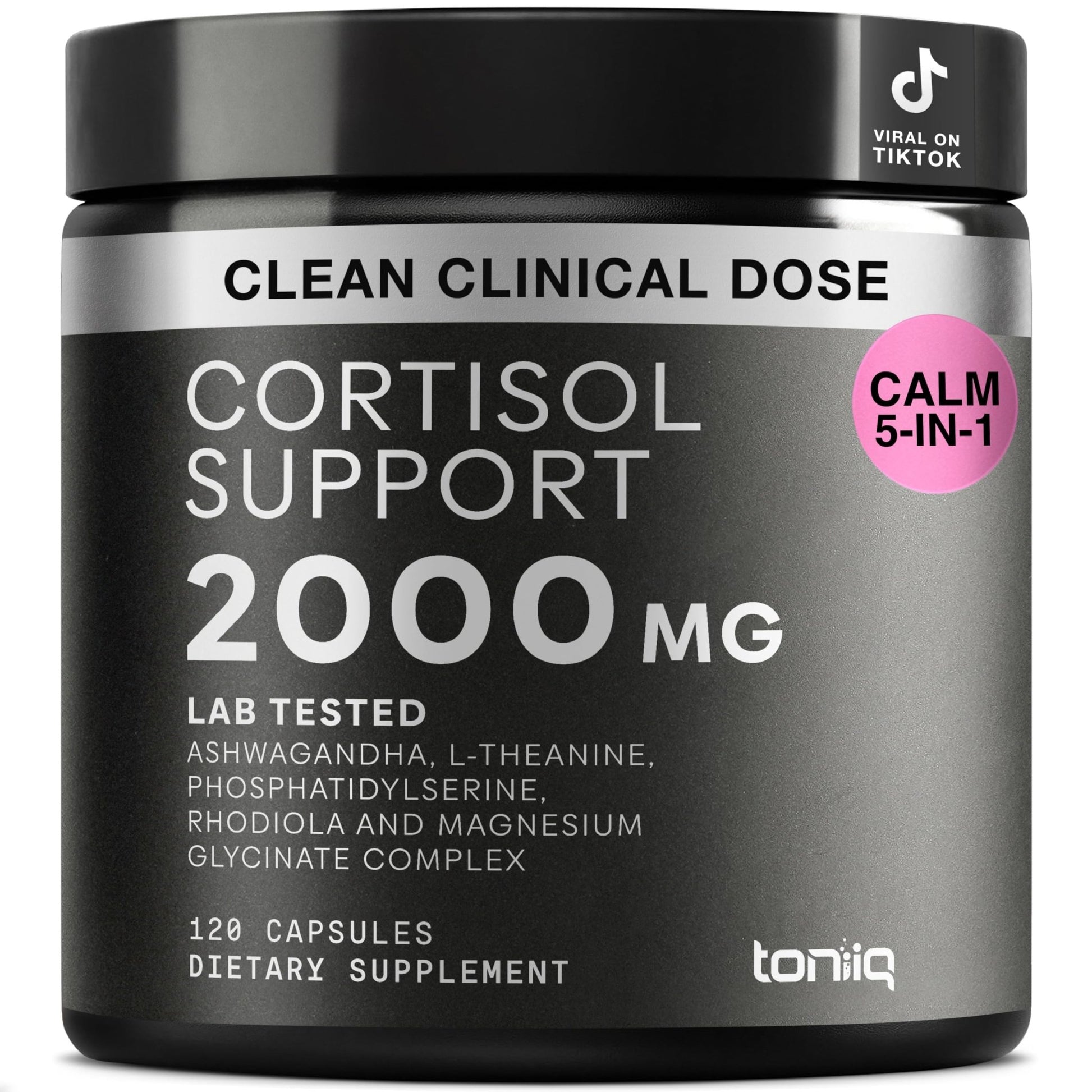 Cortisol Supplement for Women and Men — Calm, Balanced-Strength 5-in-1 Non-Drowsy, Third-Party Tested with Magnesium Glycinate, Ashwagandha, L-Theanine, Phosphatidylserine, Rhodiola — 120 Capsules - OzHealthStandard