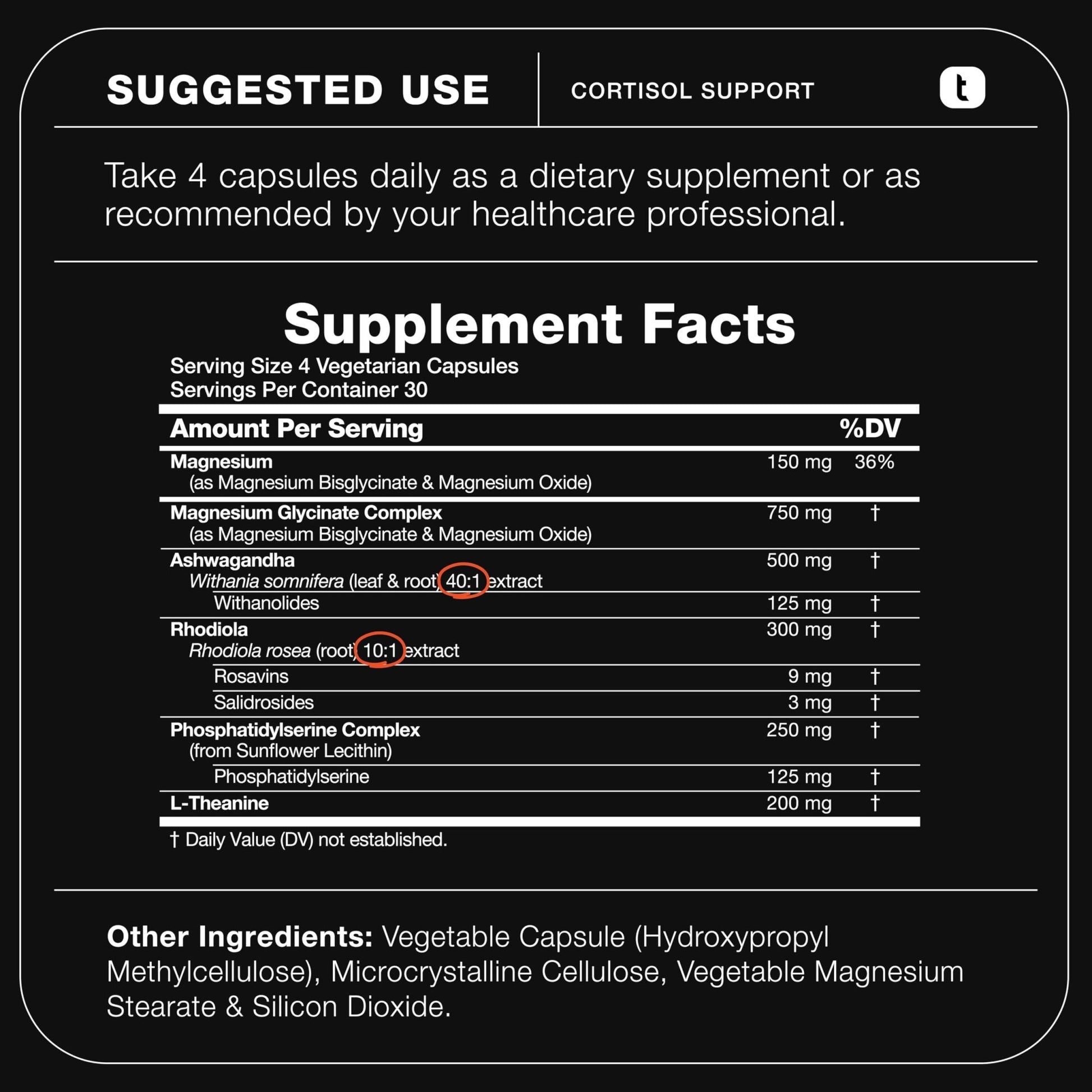 Cortisol Supplement for Women and Men — Calm, Balanced-Strength 5-in-1 Non-Drowsy, Third-Party Tested with Magnesium Glycinate, Ashwagandha, L-Theanine, Phosphatidylserine, Rhodiola — 120 Capsules - OzHealthStandard