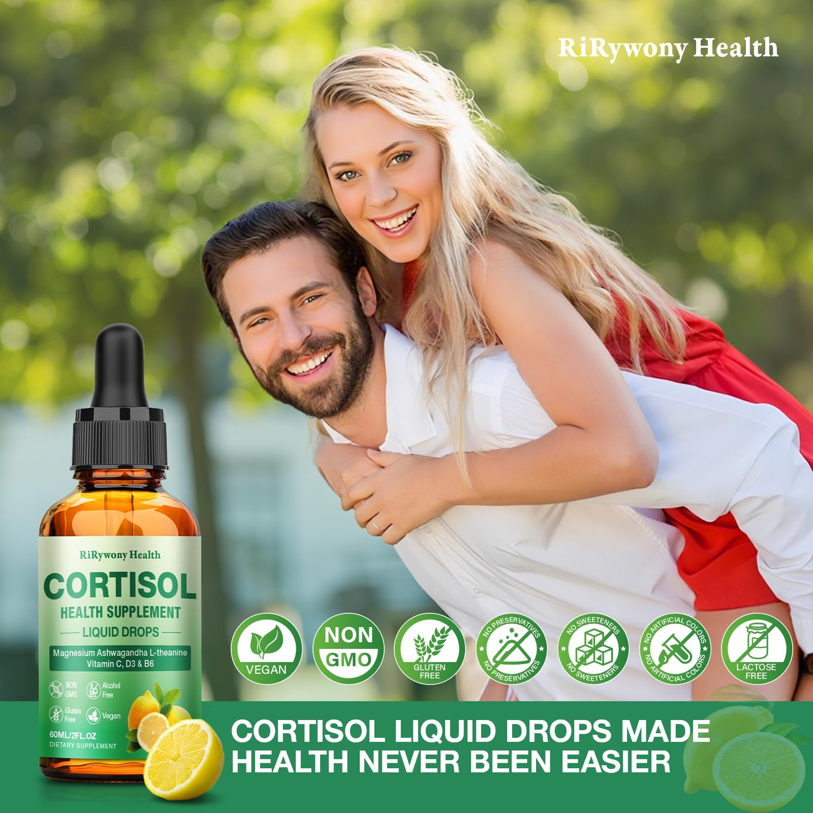 Cortisol Supplement for Women & Men - Cortisol Detox Reducer Magnesium Glycinate, Ashwagandha, L-Theanine, Phosphatidylserine - Hormone Balance for Calm Mood Focus Sleep (2 FL.OZ Lemon) - OzHealthStandard
