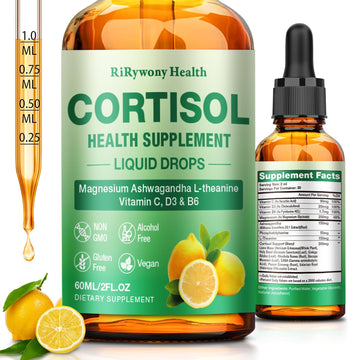 Cortisol Supplement for Women & Men - Cortisol Detox Reducer Magnesium Glycinate, Ashwagandha, L-Theanine, Phosphatidylserine - Hormone Balance for Calm Mood Focus Sleep (2 FL.OZ Lemon) - OzHealthStandard