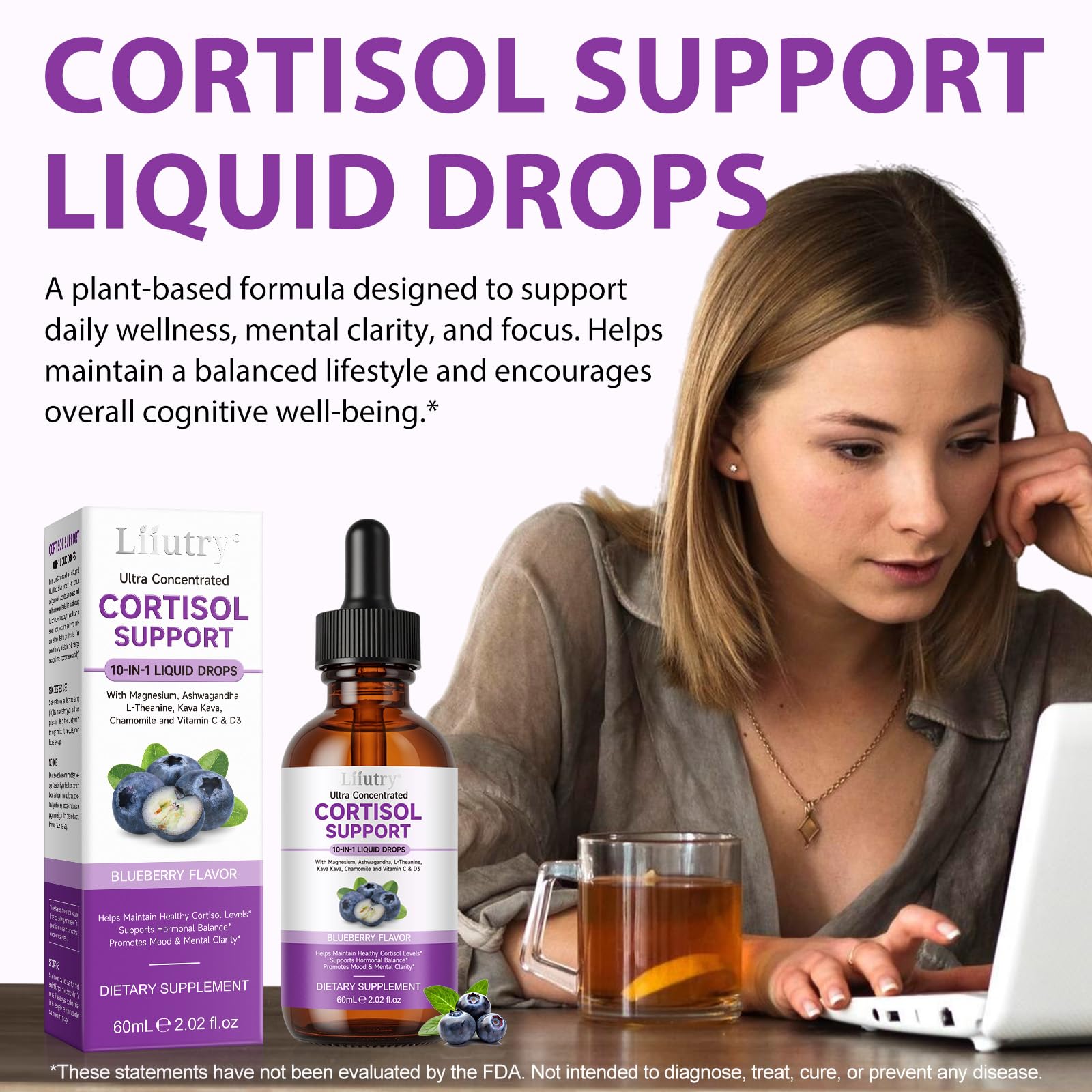 Cortisol Supplement Liquid Drops, Cortisol Supplements for Women & Men, 10 in 1 Cortisol Detox Manager Reducer with Magnesium, Ashwagandha, L-theanine, Hormone Balanced, Sleep Support - 2.02 fl.oz - OzHealthStandard