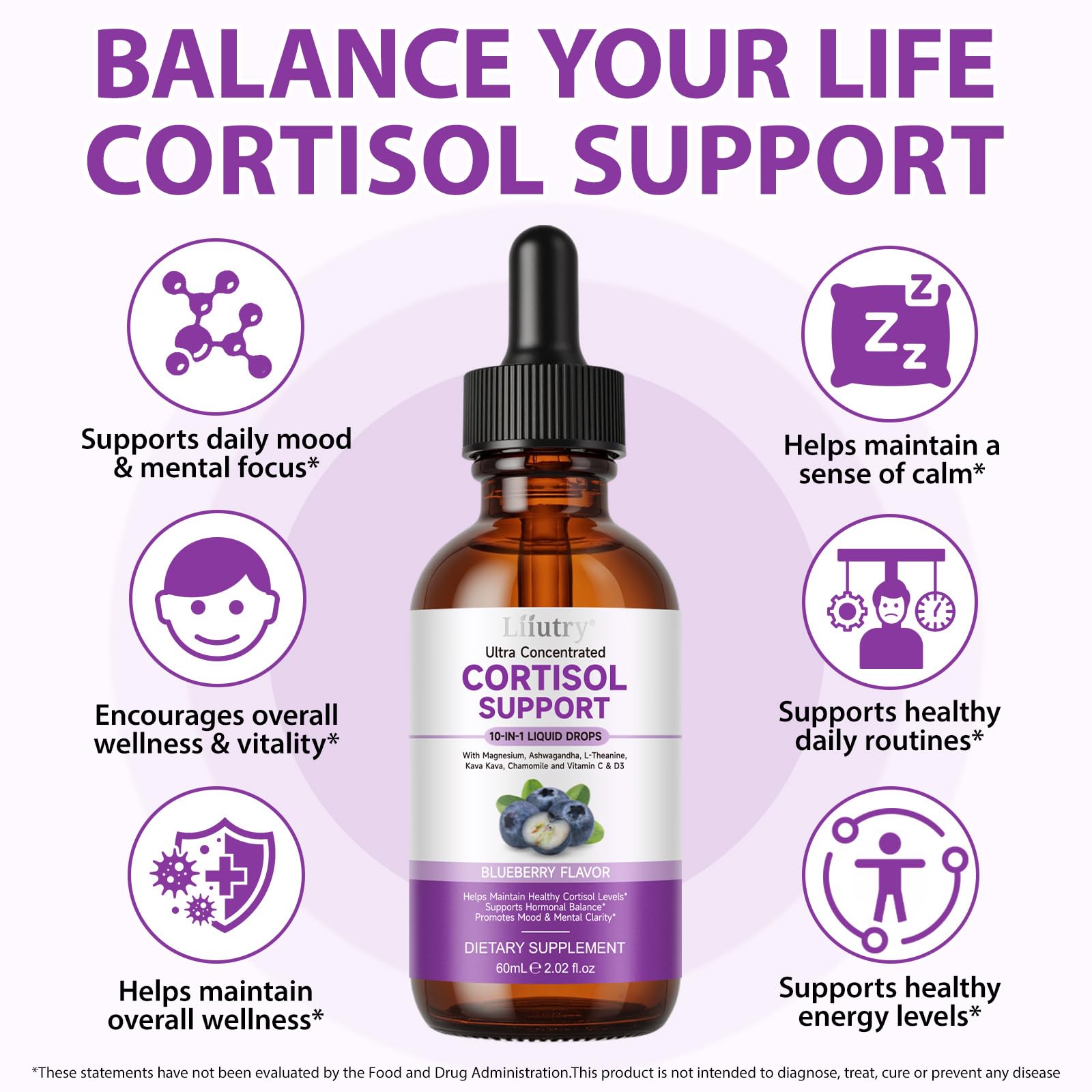 Cortisol Supplement Liquid Drops, Cortisol Supplements for Women & Men, 10 in 1 Cortisol Detox Manager Reducer with Magnesium, Ashwagandha, L-theanine, Hormone Balanced, Sleep Support - 2.02 fl.oz - OzHealthStandard