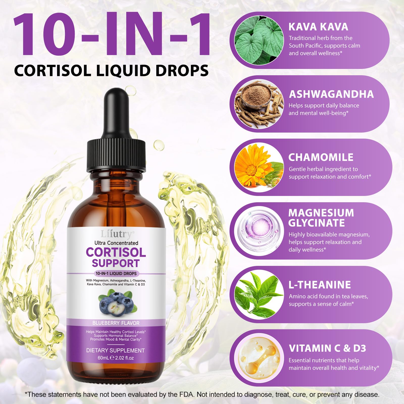 Cortisol Supplement Liquid Drops, Cortisol Supplements for Women & Men, 10 in 1 Cortisol Detox Manager Reducer with Magnesium, Ashwagandha, L-theanine, Hormone Balanced, Sleep Support - 2.02 fl.oz - OzHealthStandard