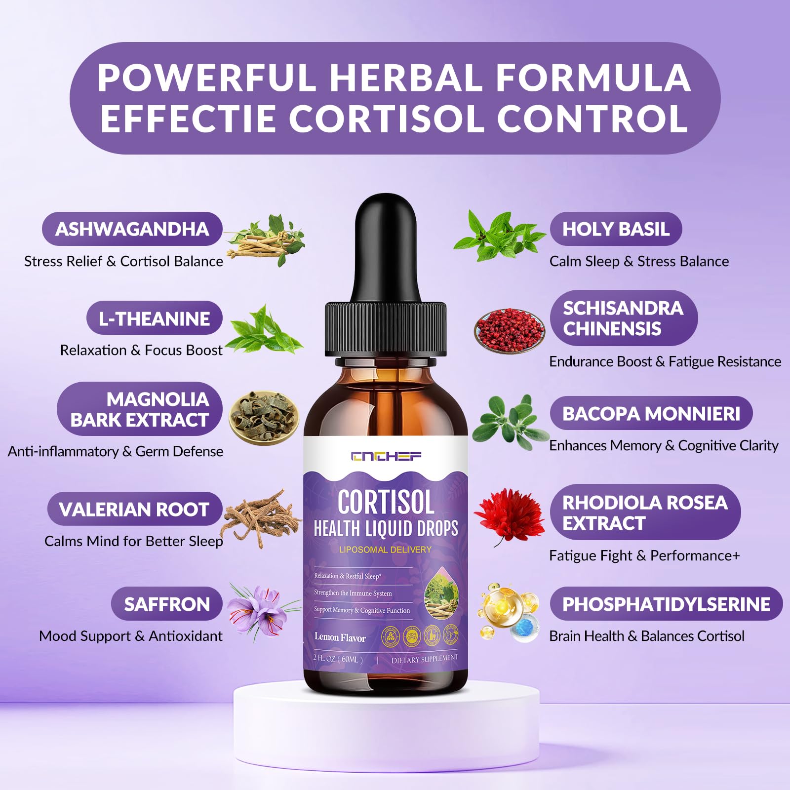 Cortisol Supplement Liquid Drops, Hormone Balance for Women Men Cortisol Detox with Magnesium Glycinate, L-Theanine, Rhodiola Rosea, Ashwagandha, Phosphatidylserine, Mood Focus, Sleep Support, 2 Fl Oz - OzHealthStandard