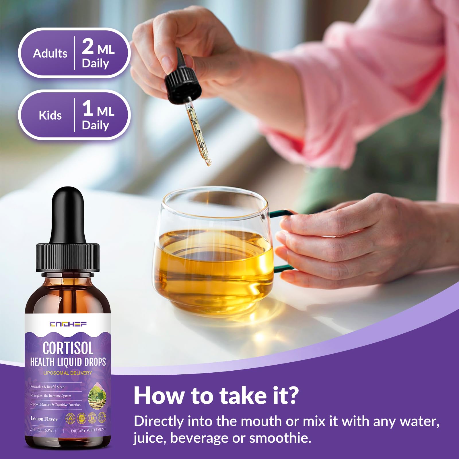 Cortisol Supplement Liquid Drops, Hormone Balance for Women Men Cortisol Detox with Magnesium Glycinate, L-Theanine, Rhodiola Rosea, Ashwagandha, Phosphatidylserine, Mood Focus, Sleep Support, 2 Fl Oz - OzHealthStandard